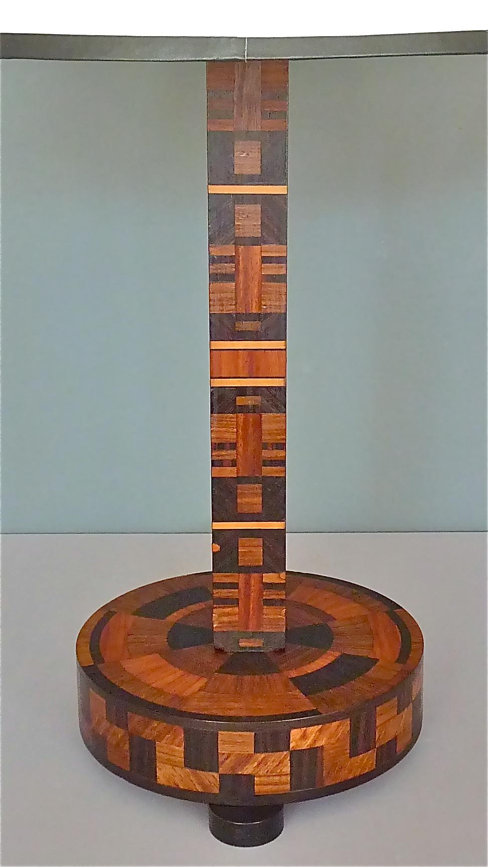 Unique Antique Art Deco Bauhaus Wood Marquetry Table Lamp Brown Beige Black 1930 7
