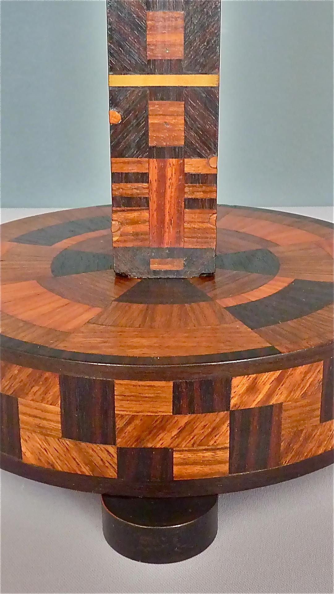 Unique Antique Art Deco Bauhaus Wood Marquetry Table Lamp Brown Beige Black 1930 8