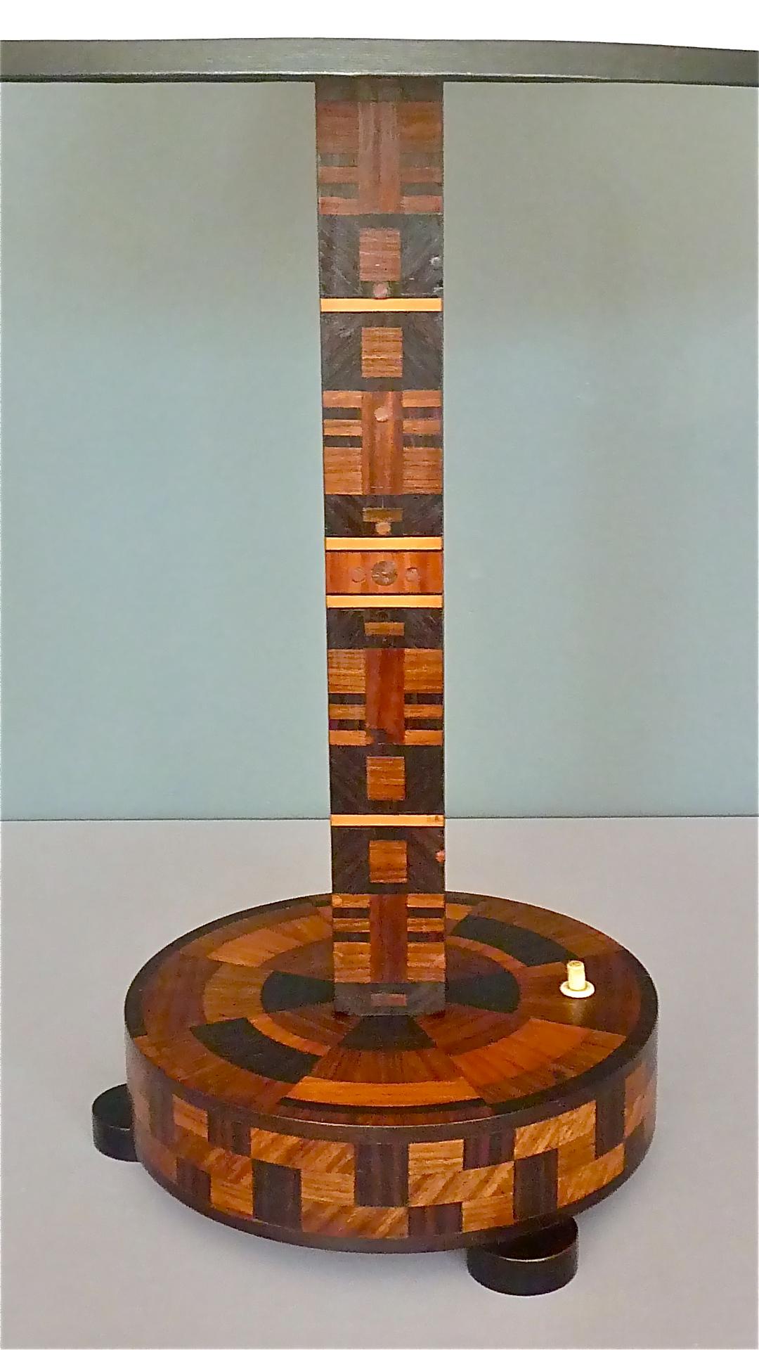 Unique Antique Art Deco Bauhaus Wood Marquetry Table Lamp Brown Beige Black 1930 9