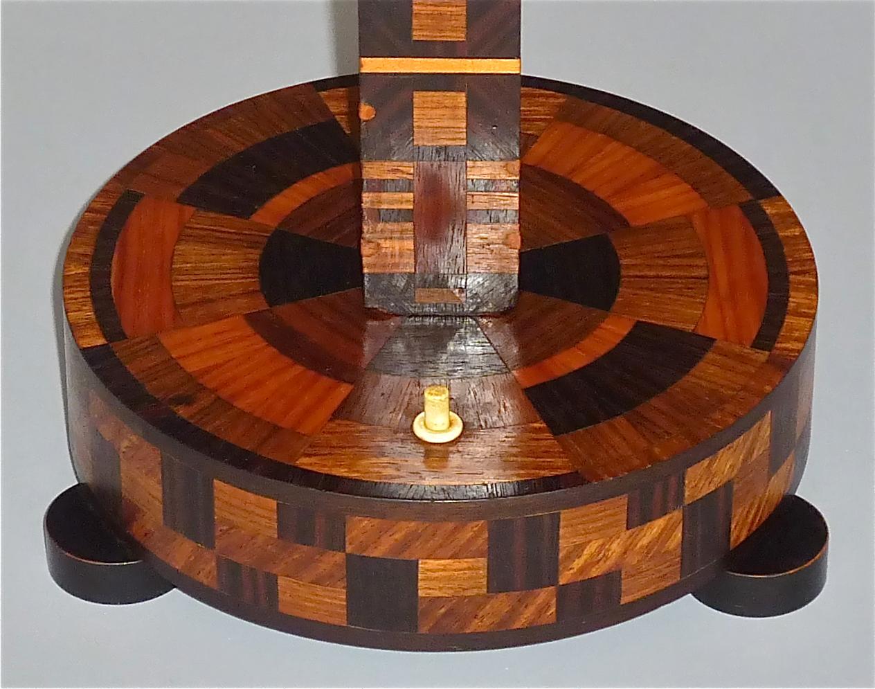 Mid-20th Century Unique Antique Art Deco Bauhaus Wood Marquetry Table Lamp Brown Beige Black 1930
