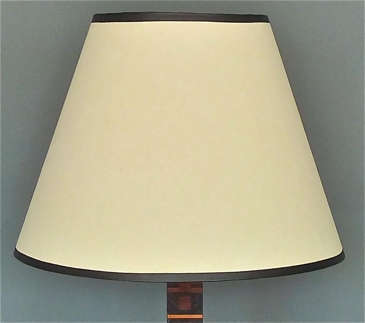 Unique Antique Art Deco Bauhaus Wood Marquetry Table Lamp Brown Beige Black 1930 3