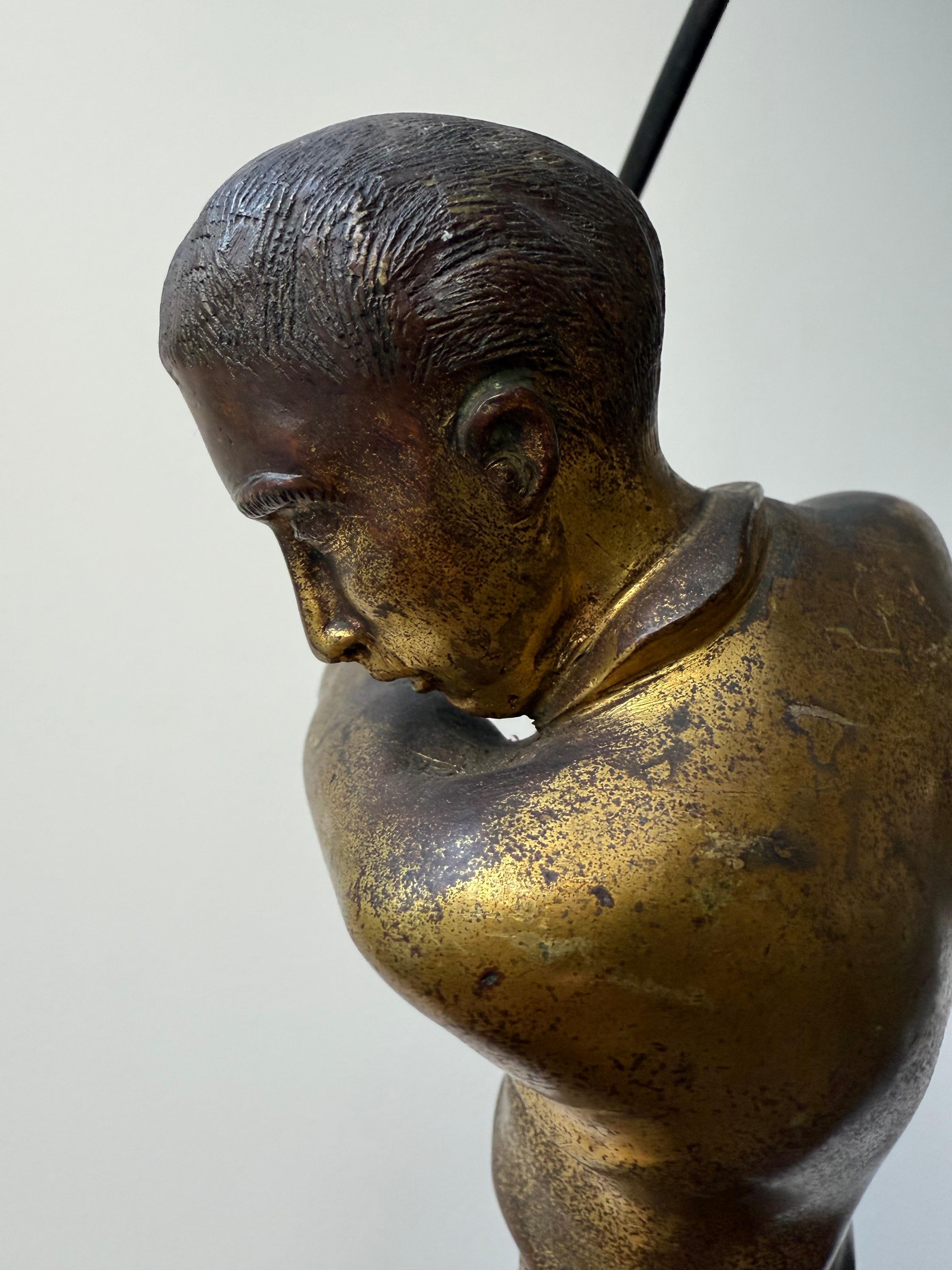 Unique Antique Hand Crafted Bronze Golf Player in Backswing Sculpture / Statue For Sale 5