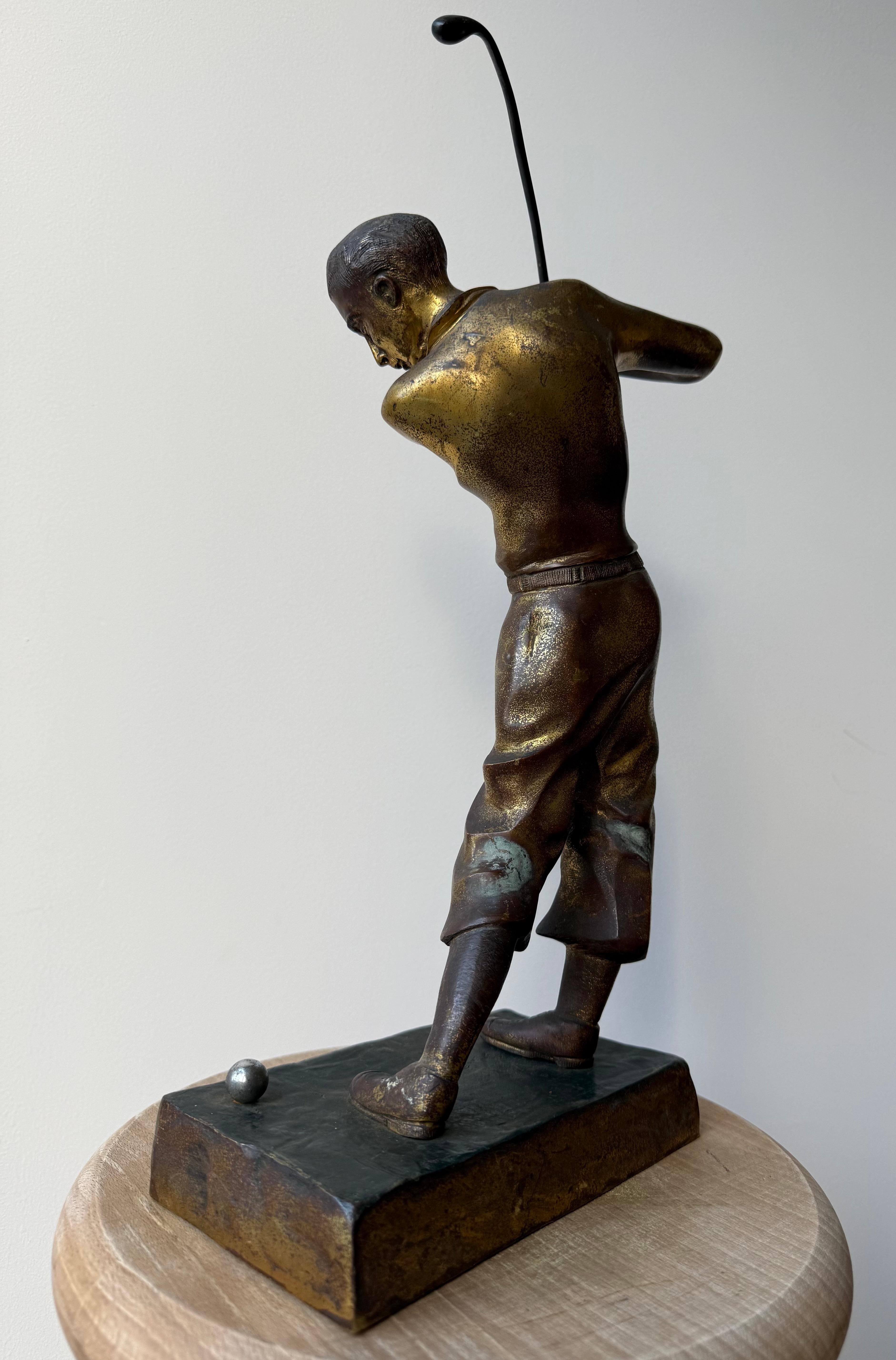 Unique Antique Hand Crafted Bronze Golf Player in Backswing Sculpture / Statue For Sale 6