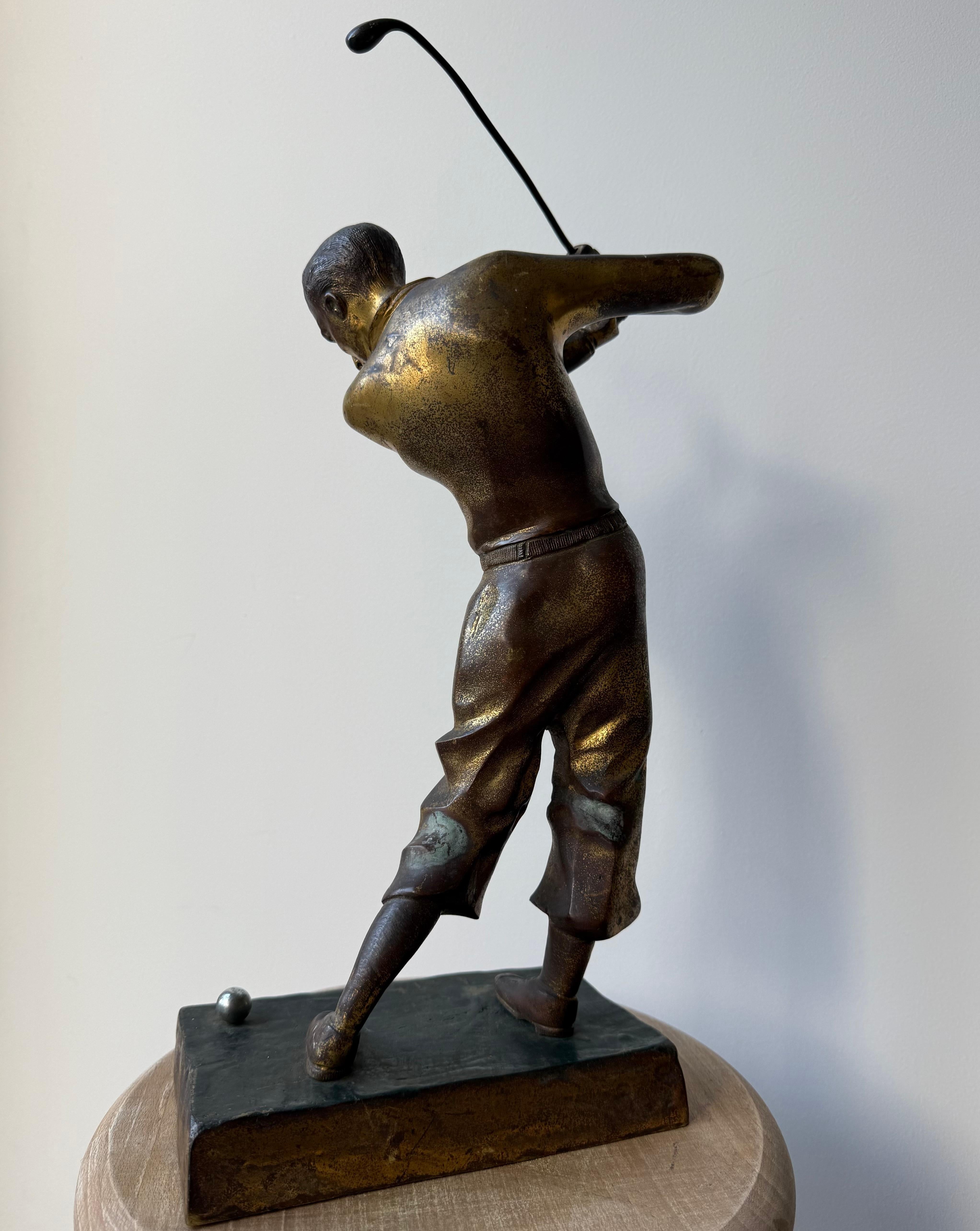 Unique Antique Hand Crafted Bronze Golf Player in Backswing Sculpture / Statue For Sale 7