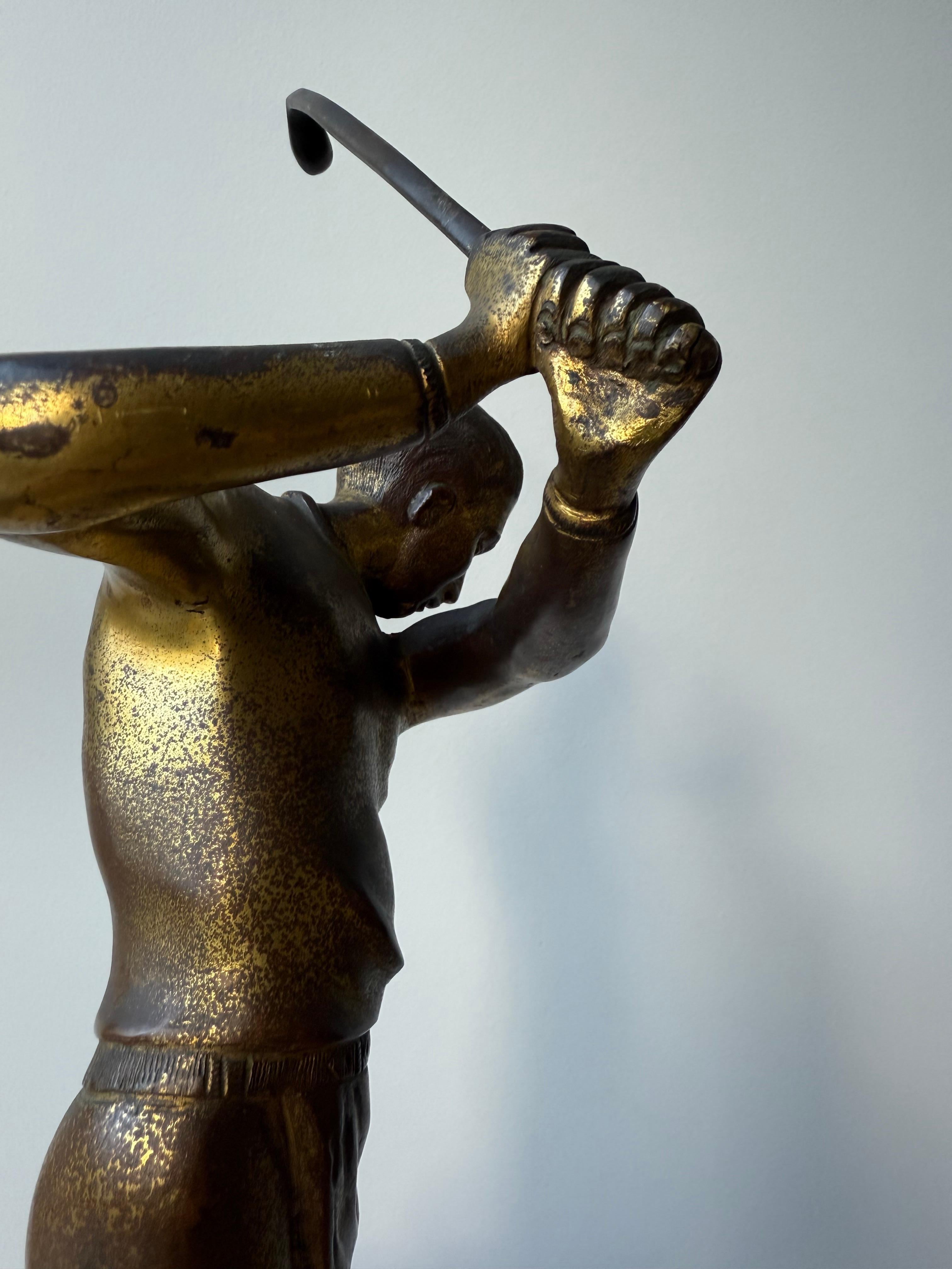Unique Antique Hand Crafted Bronze Golf Player in Backswing Sculpture / Statue For Sale 9