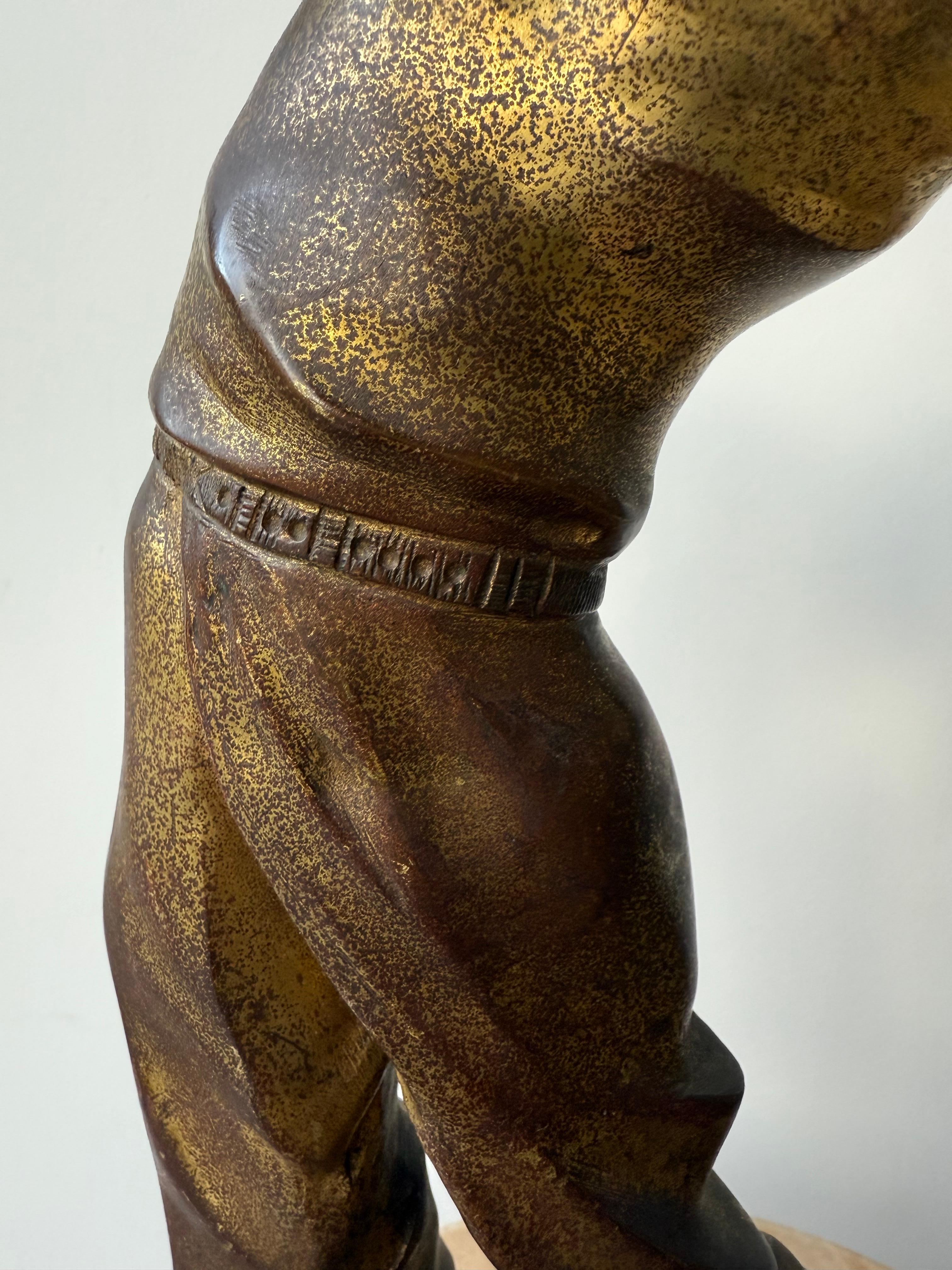 Art Deco Unique Antique Hand Crafted Bronze Golf Player in Backswing Sculpture / Statue For Sale