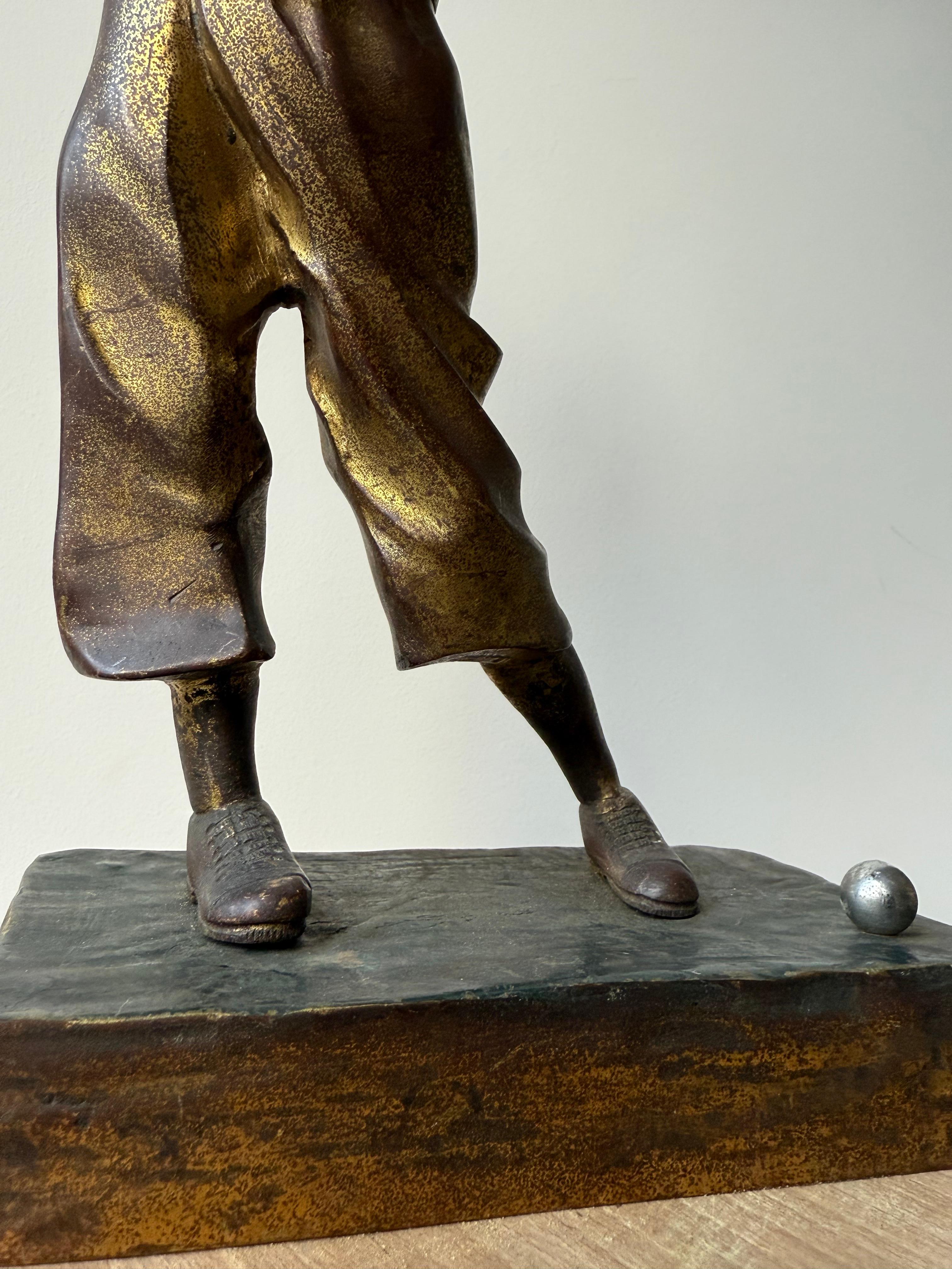Unique Antique Hand Crafted Bronze Golf Player in Backswing Sculpture / Statue In Excellent Condition For Sale In Lisse, NL