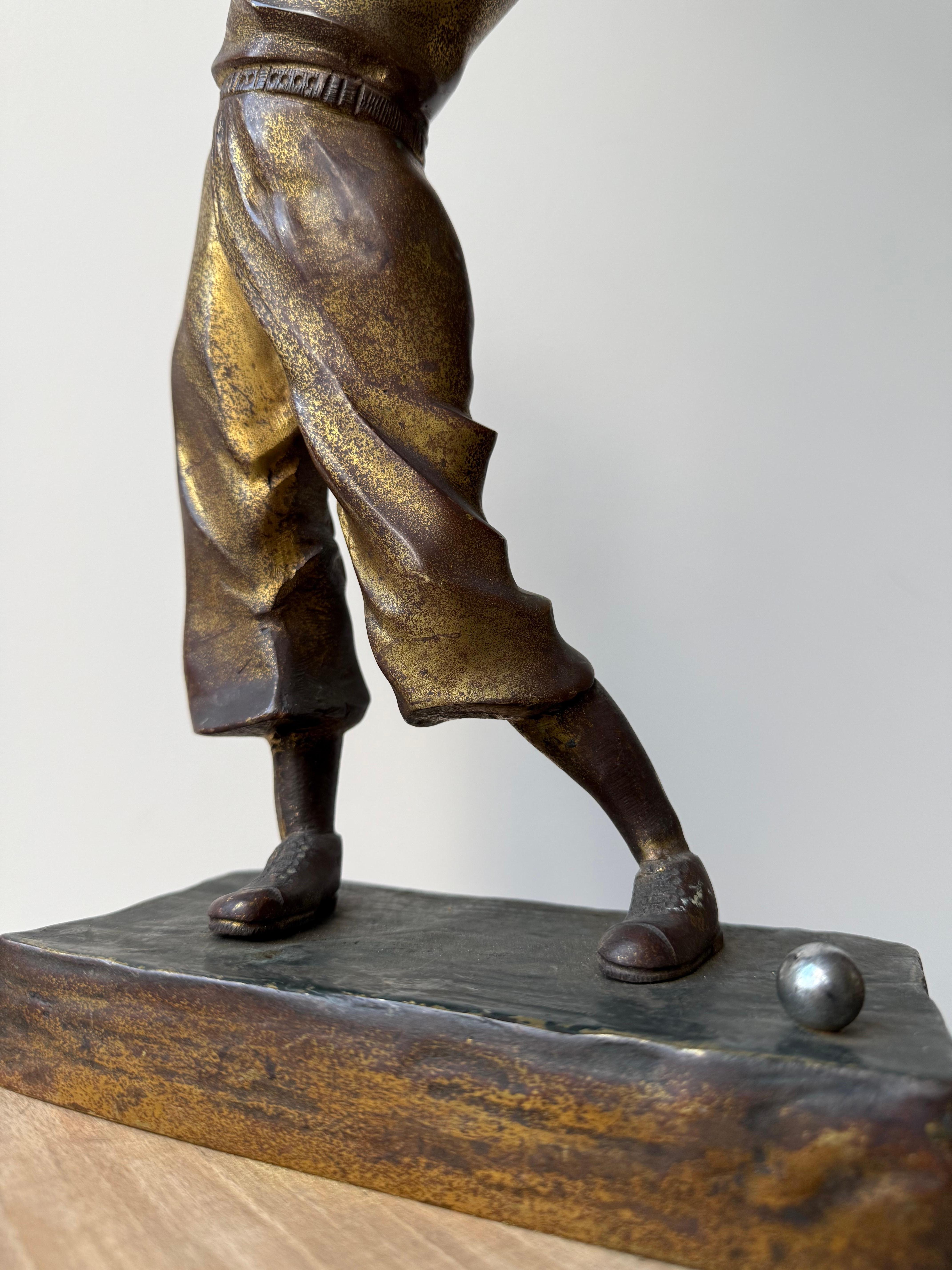 Unique Antique Hand Crafted Bronze Golf Player in Backswing Sculpture / Statue For Sale 1
