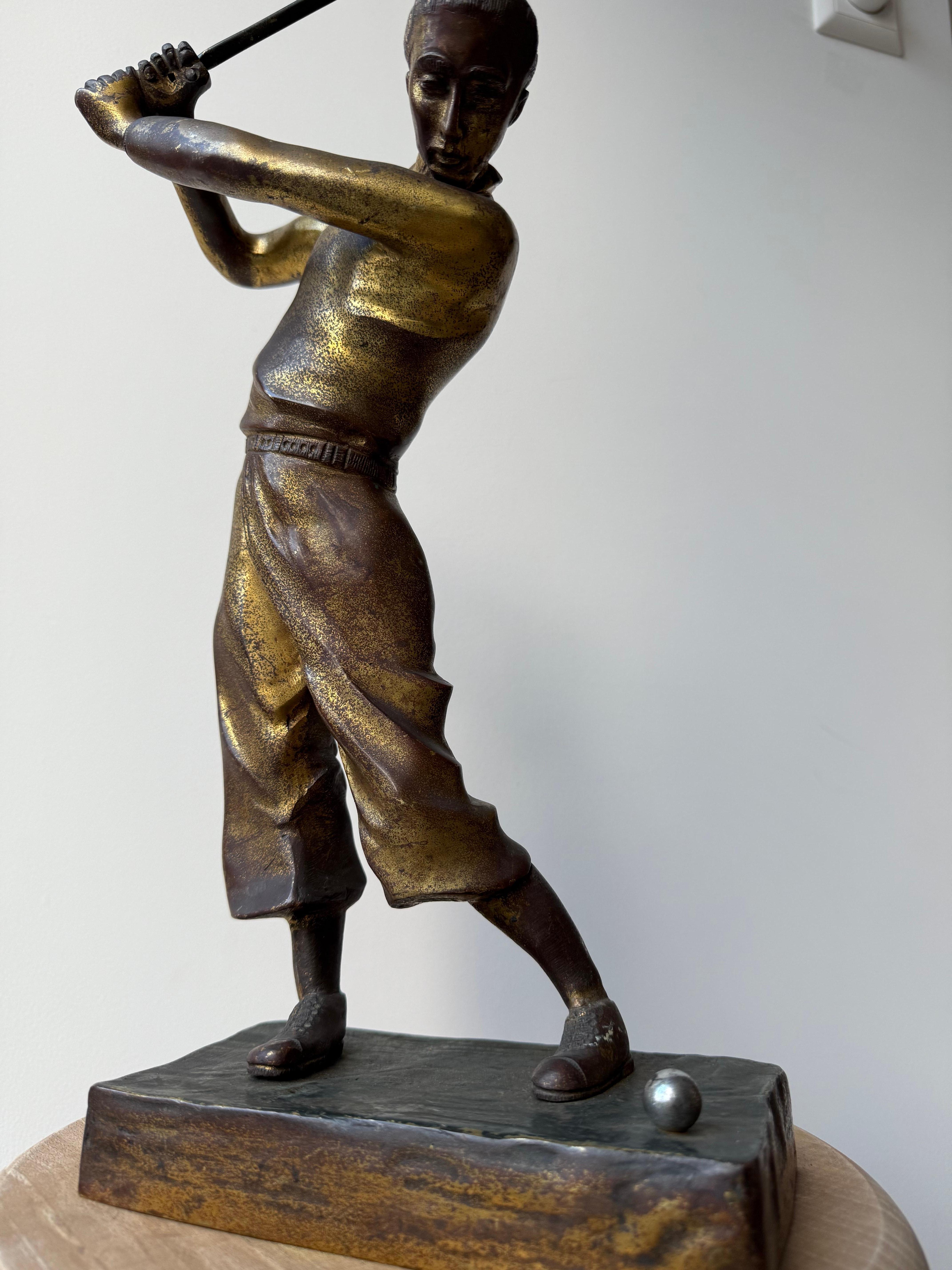 Unique Antique Hand Crafted Bronze Golf Player in Backswing Sculpture / Statue For Sale 2
