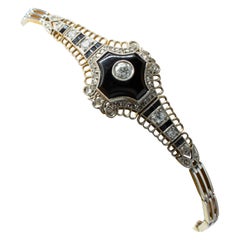 Unique Antique Art Deco Original Diamond and Onix Bracelet