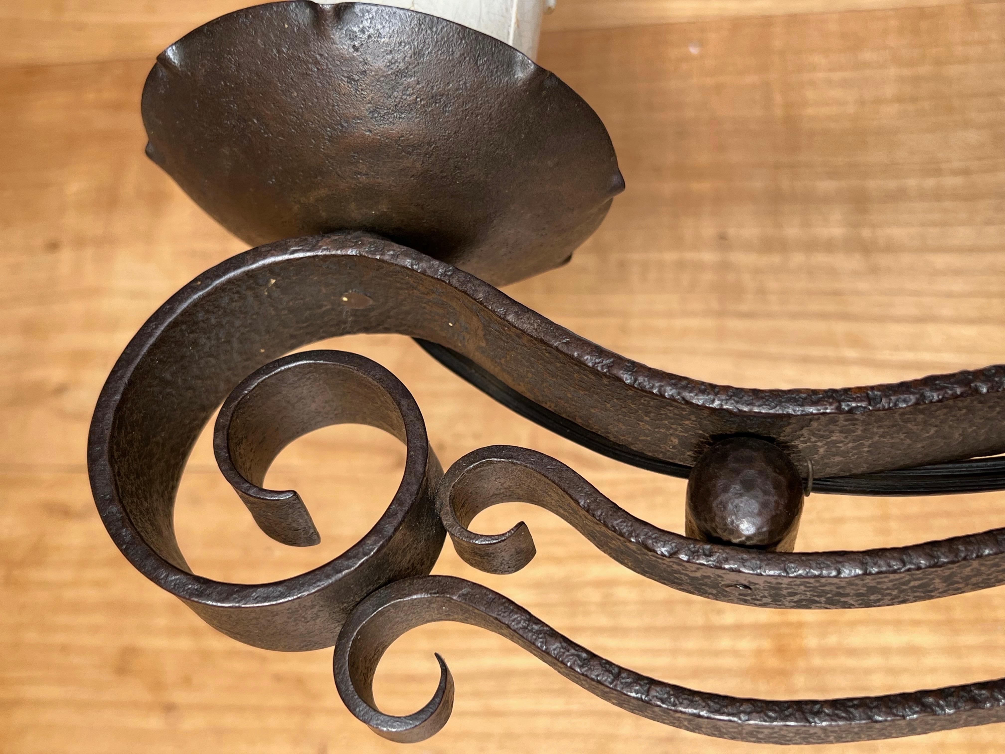 20th Century Unique Antique Arts & Crafts Wrought Iron Viking Ship Sailing on Sea Wall Sconce For Sale