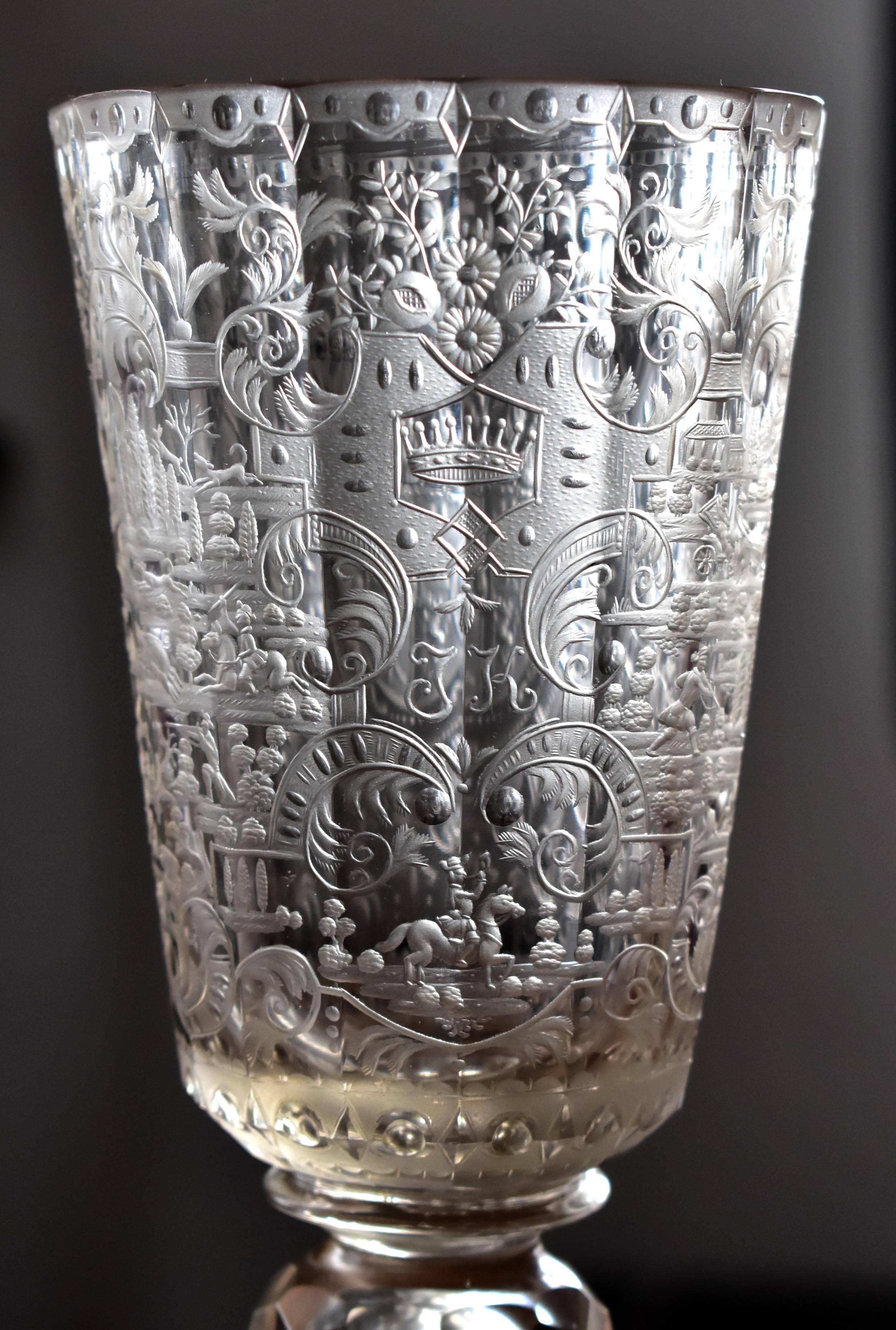 Unique Antique Baroque Goblet Engraved Coat of Arms of the Family of Spork 18th  For Sale 4