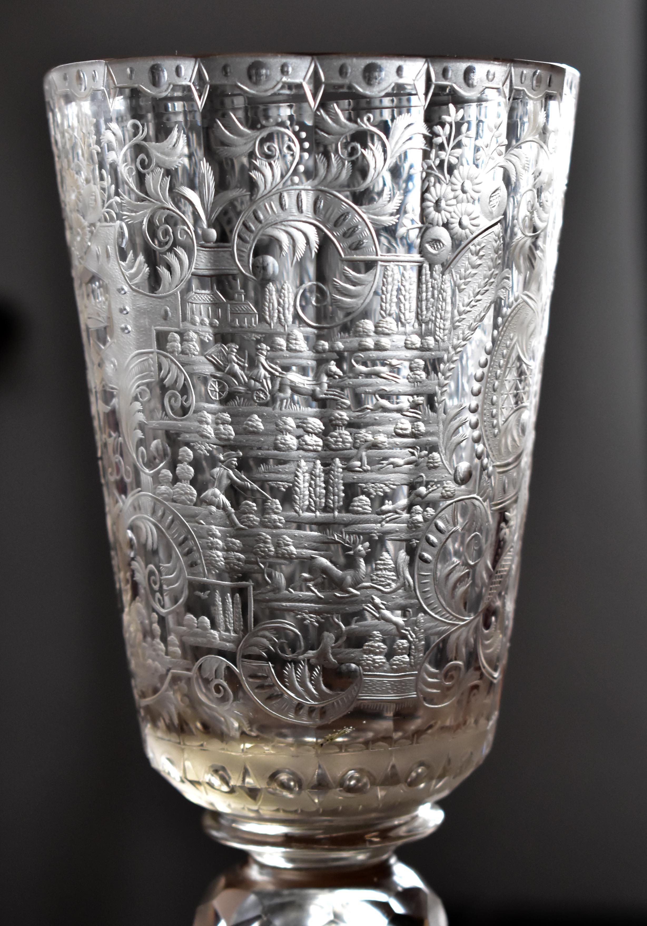 Unique Antique Baroque Goblet Engraved Coat of Arms of the Family of Spork 18th  For Sale 6