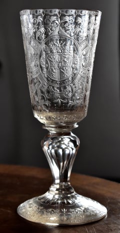 Unique Antique Baroque Goblet Engraved Coat of Arms of the Family of Spork 18th