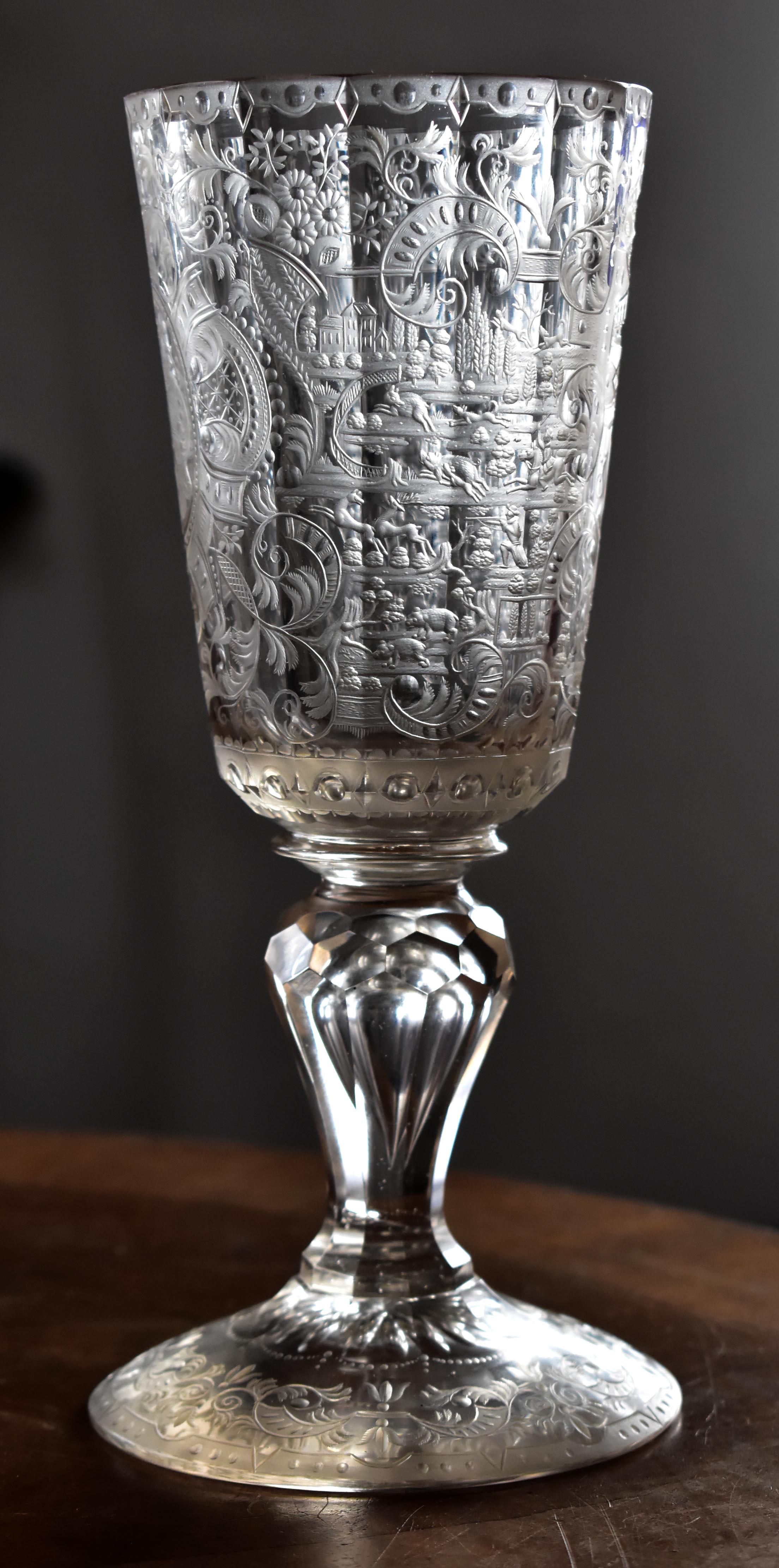 Hand-Crafted Unique Antique Baroque Goblet Engraved Coat of Arms of the Family of Spork 18th  For Sale