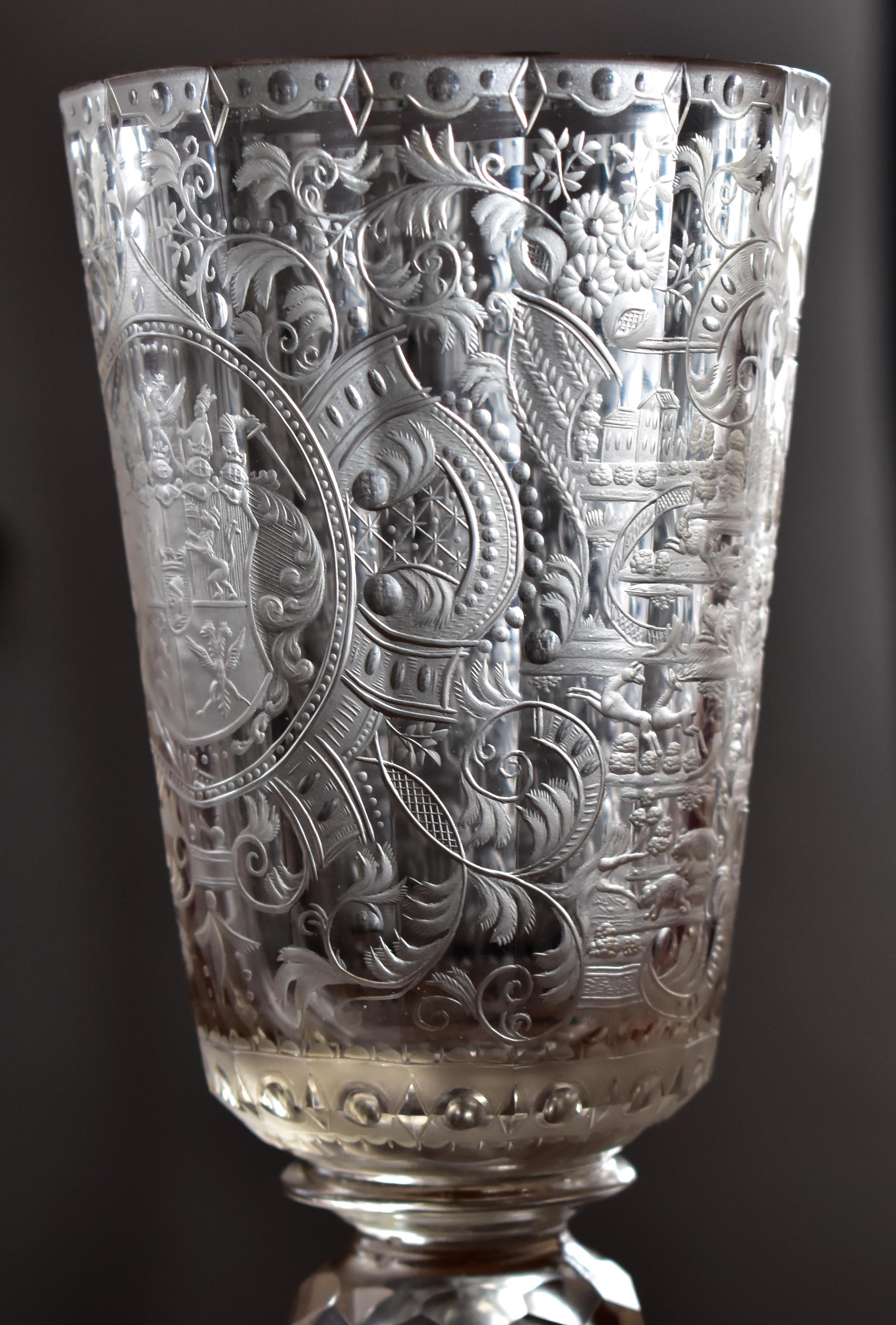 Unique Antique Baroque Goblet Engraved Coat of Arms of the Family of Spork 18th  For Sale 1