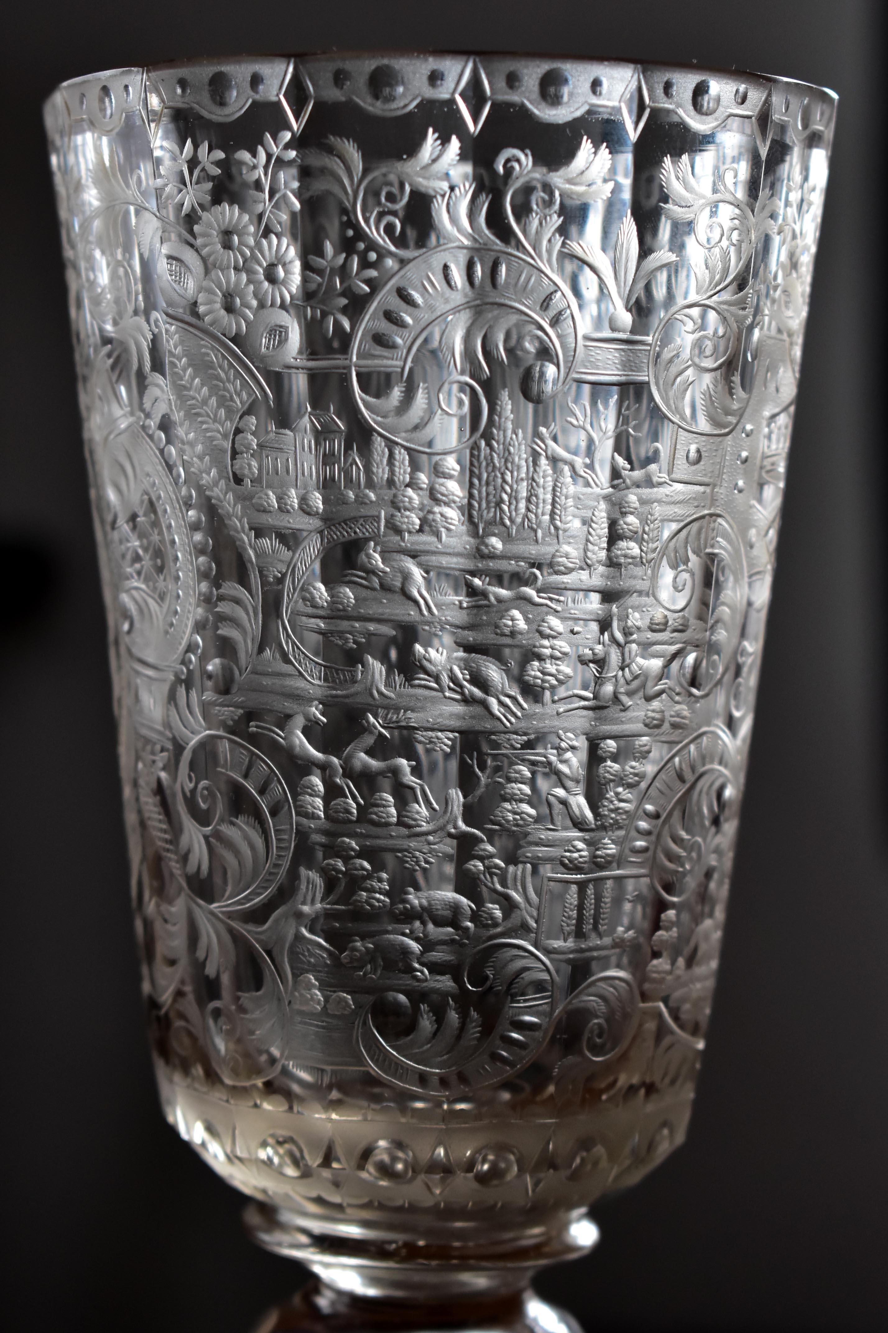 Unique Antique Baroque Goblet Engraved Coat of Arms of the Family of Spork 18th  For Sale 2