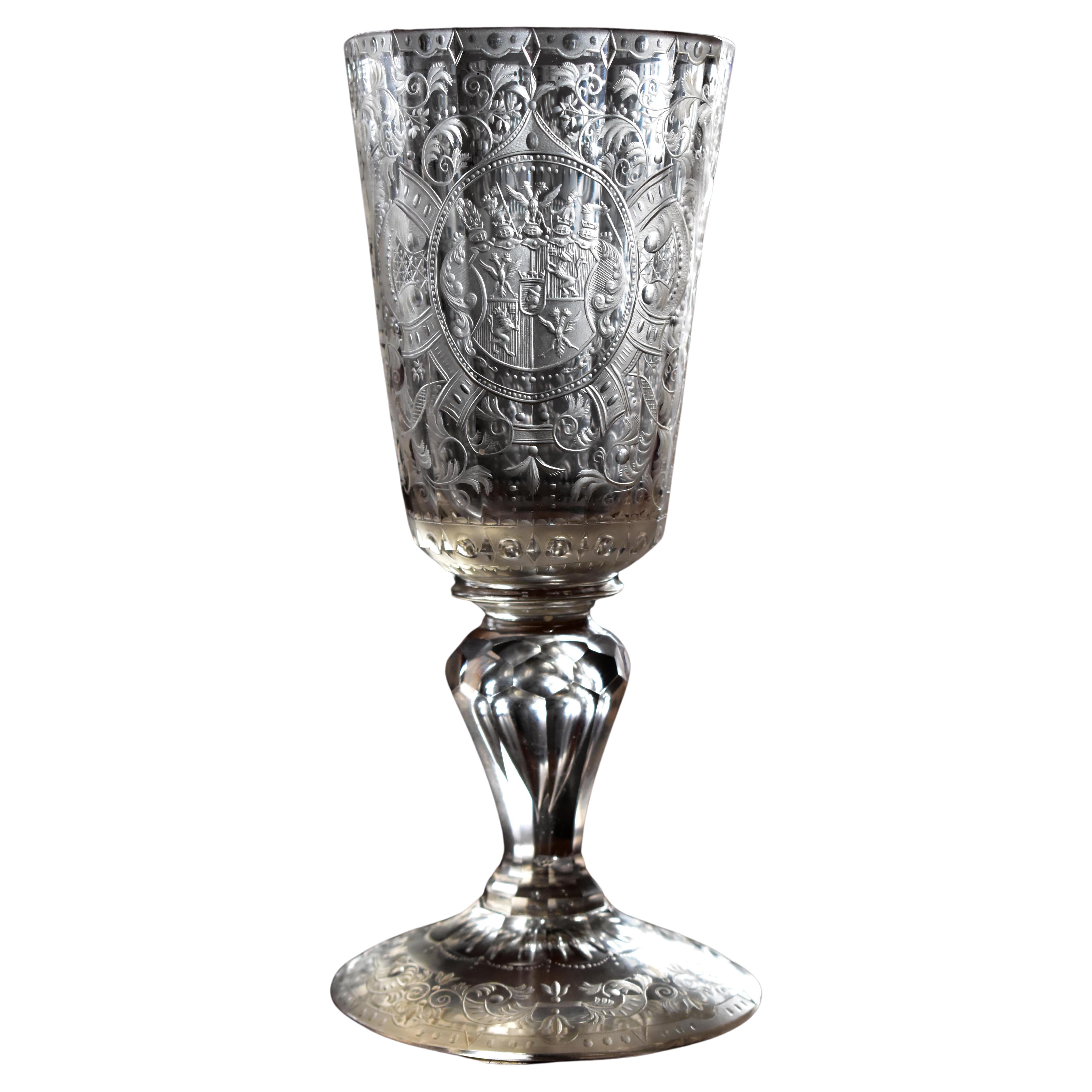 Unique Antique Baroque Goblet Engraved Coat of Arms of the Family of Spork 18th  For Sale