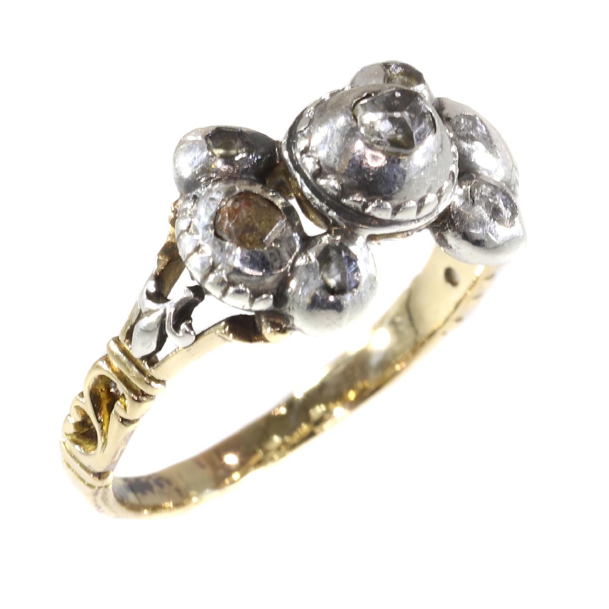 Unique Antique Baroque / Rococo Diamond Engagement Ring, 1700s For Sale 1