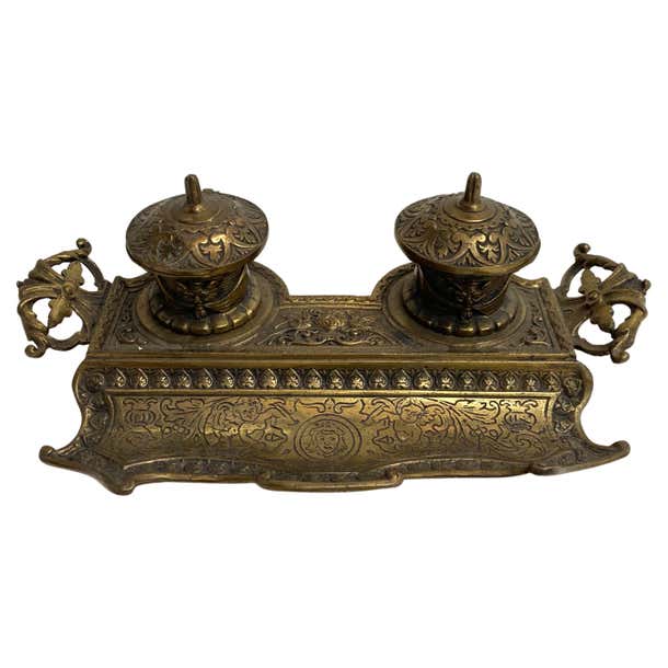 Unique Antique Cast Brass Double Inkwell from France, Early 1900s For ...