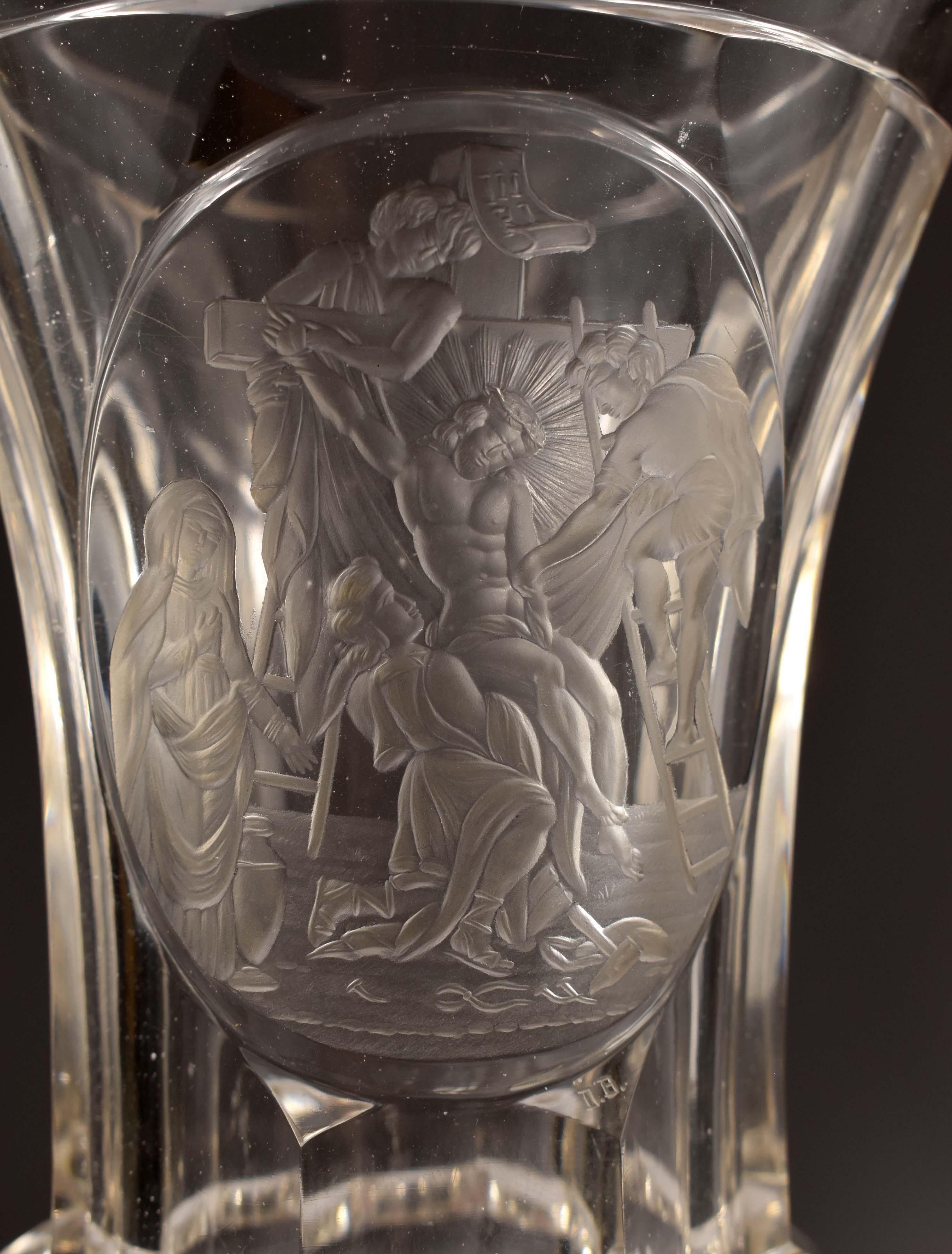 Unique Antique Engraved Goblet -The Descent from the Cross -19th Century For Sale 1