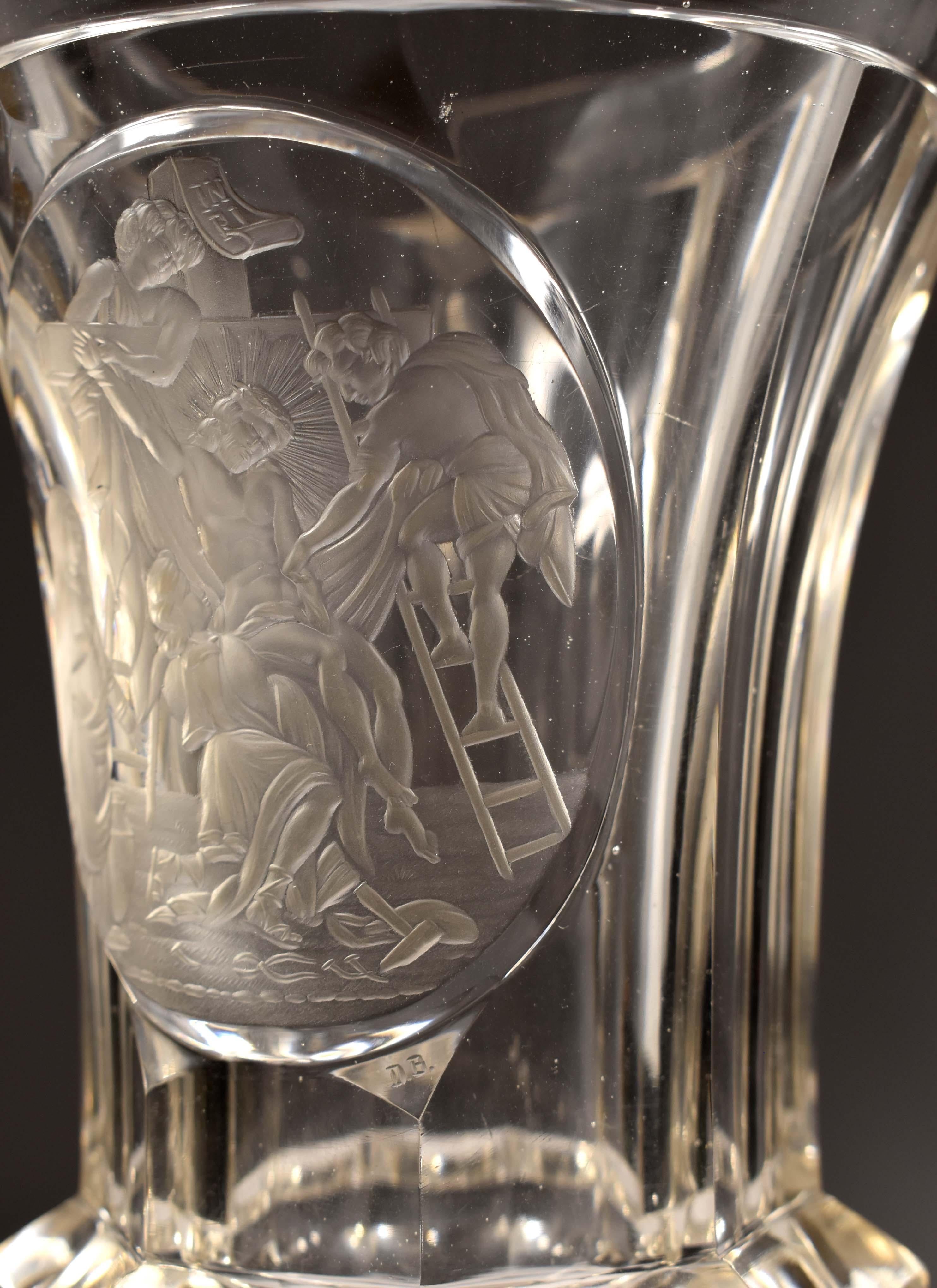 Unique Antique Engraved Goblet -The Descent from the Cross -19th Century For Sale 1