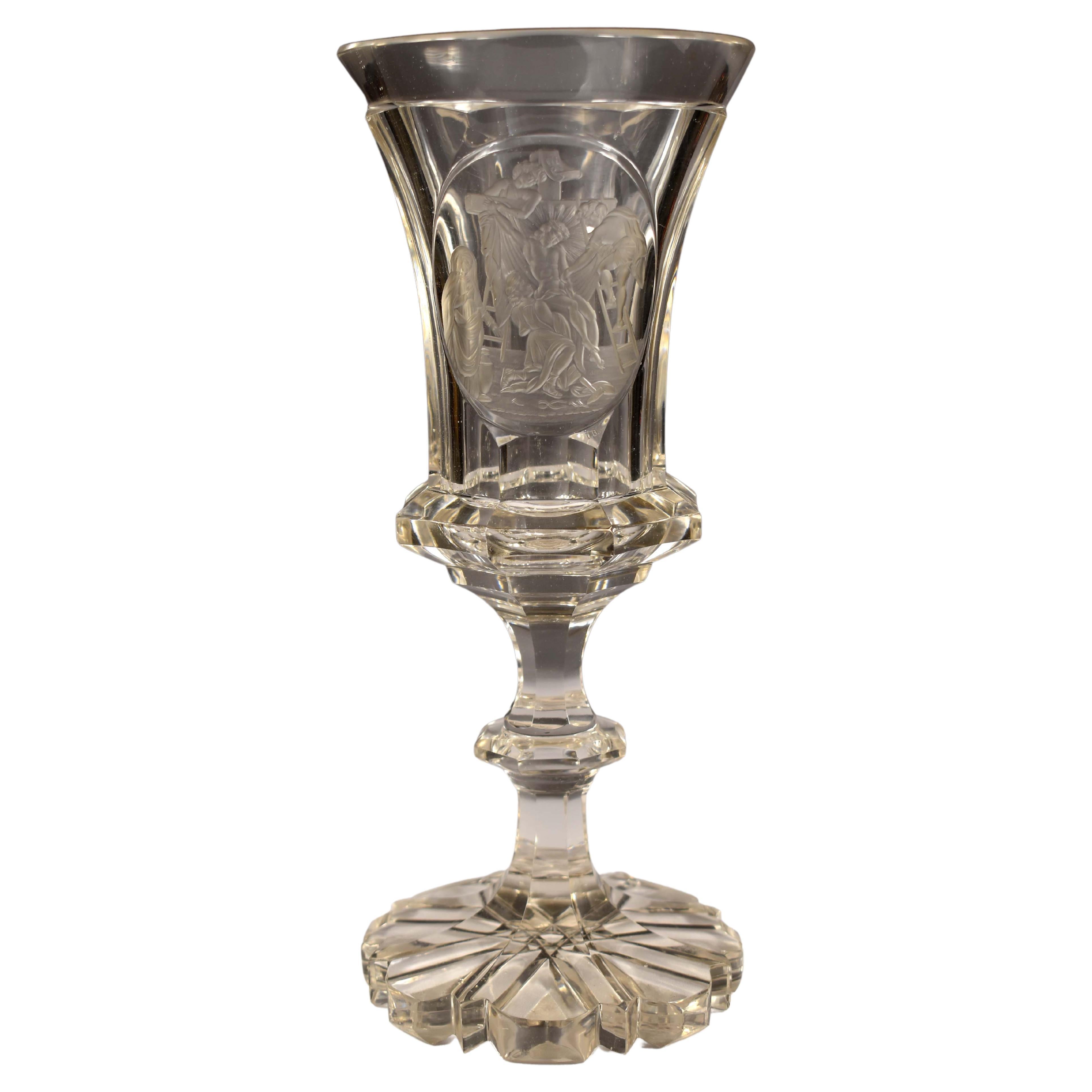 Unique Antique Engraved Goblet -The Descent from the Cross -19th Century For Sale
