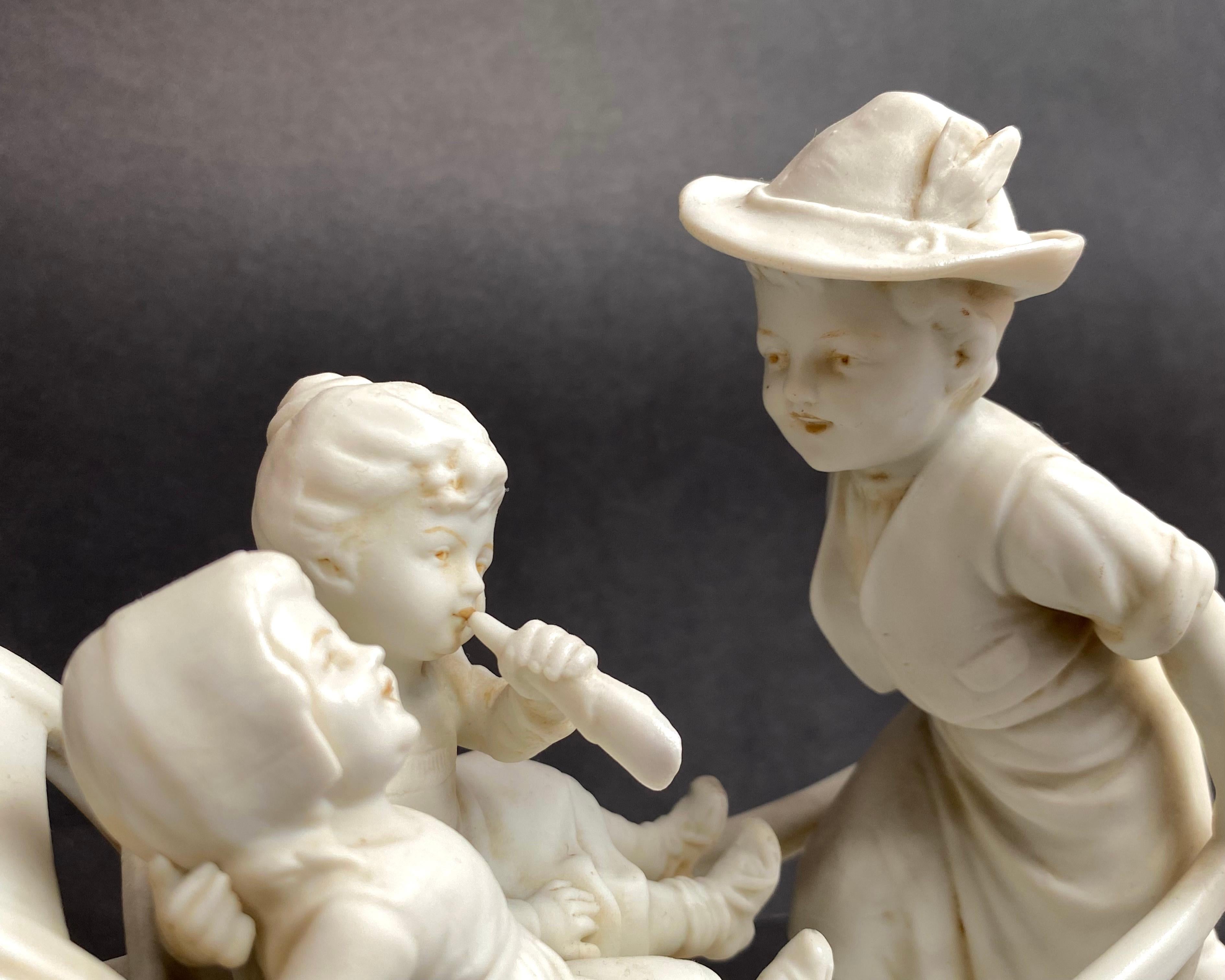 Unique Antique Figurine Lady Pulling Cart With Children, Germany, 1930s For Sale 1