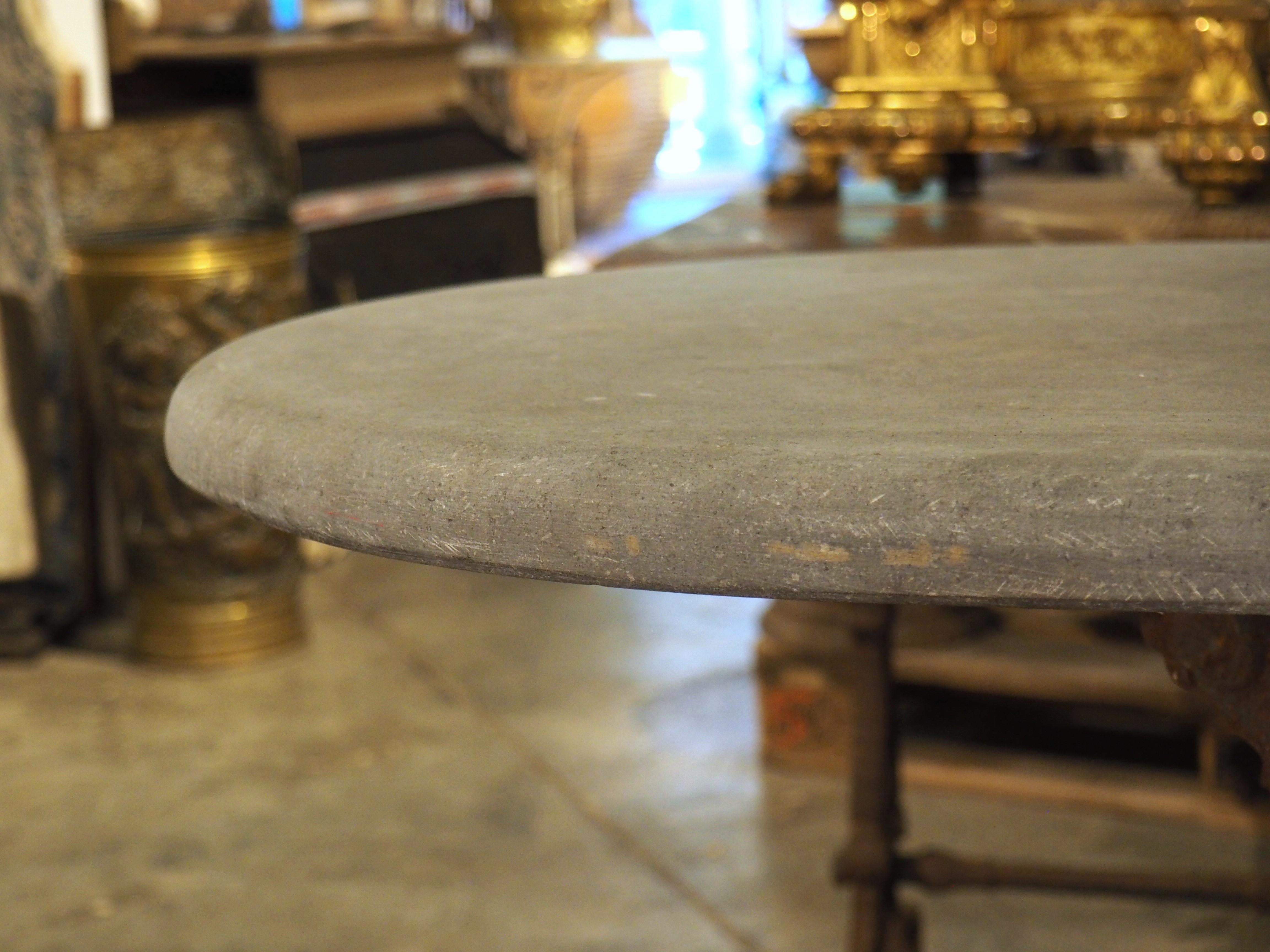 Unique Antique French Cast Iron Table with Oval Bluestone Top, Circa 1900 4
