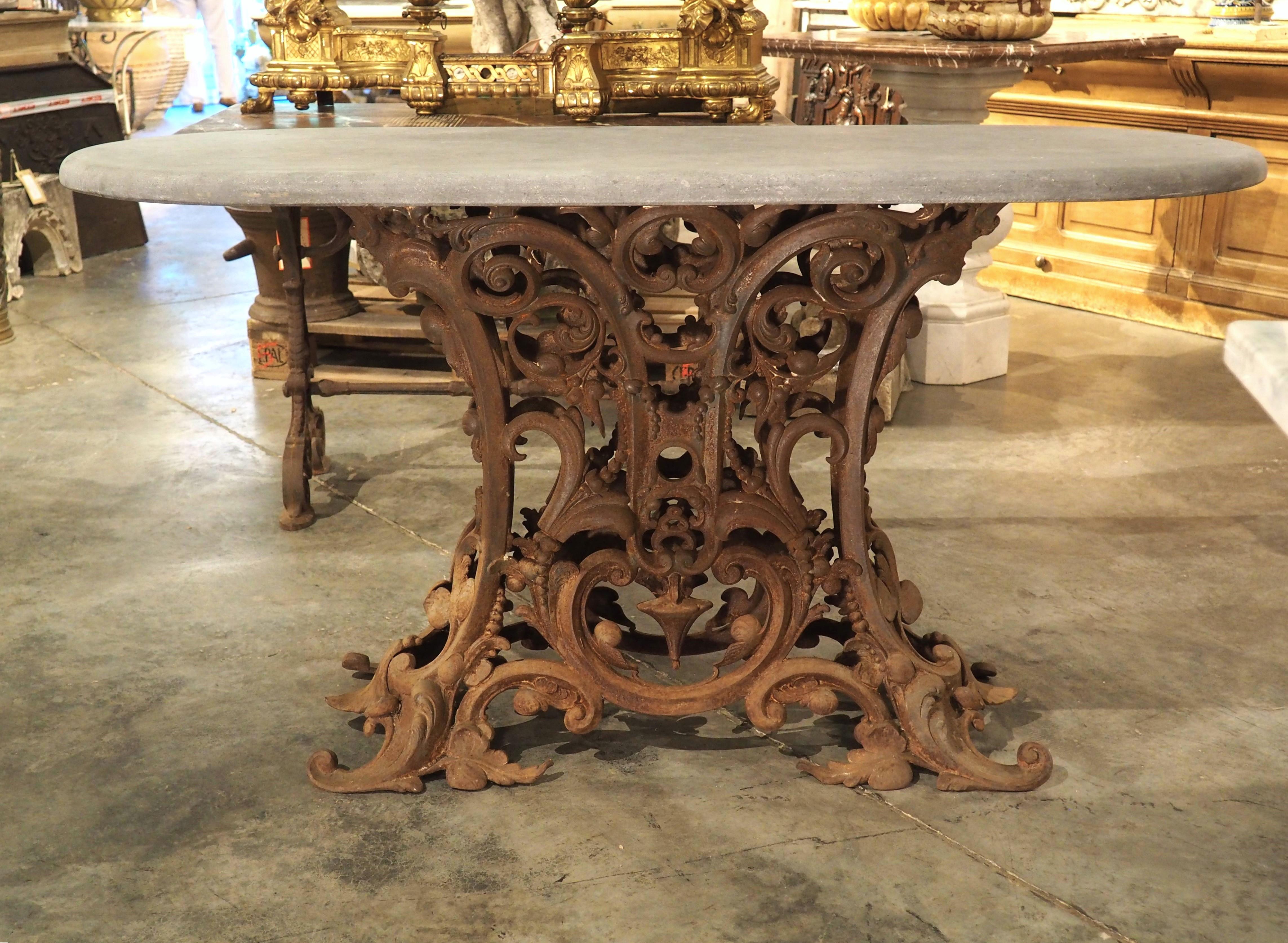 Unique Antique French Cast Iron Table with Oval Bluestone Top, Circa 1900 5