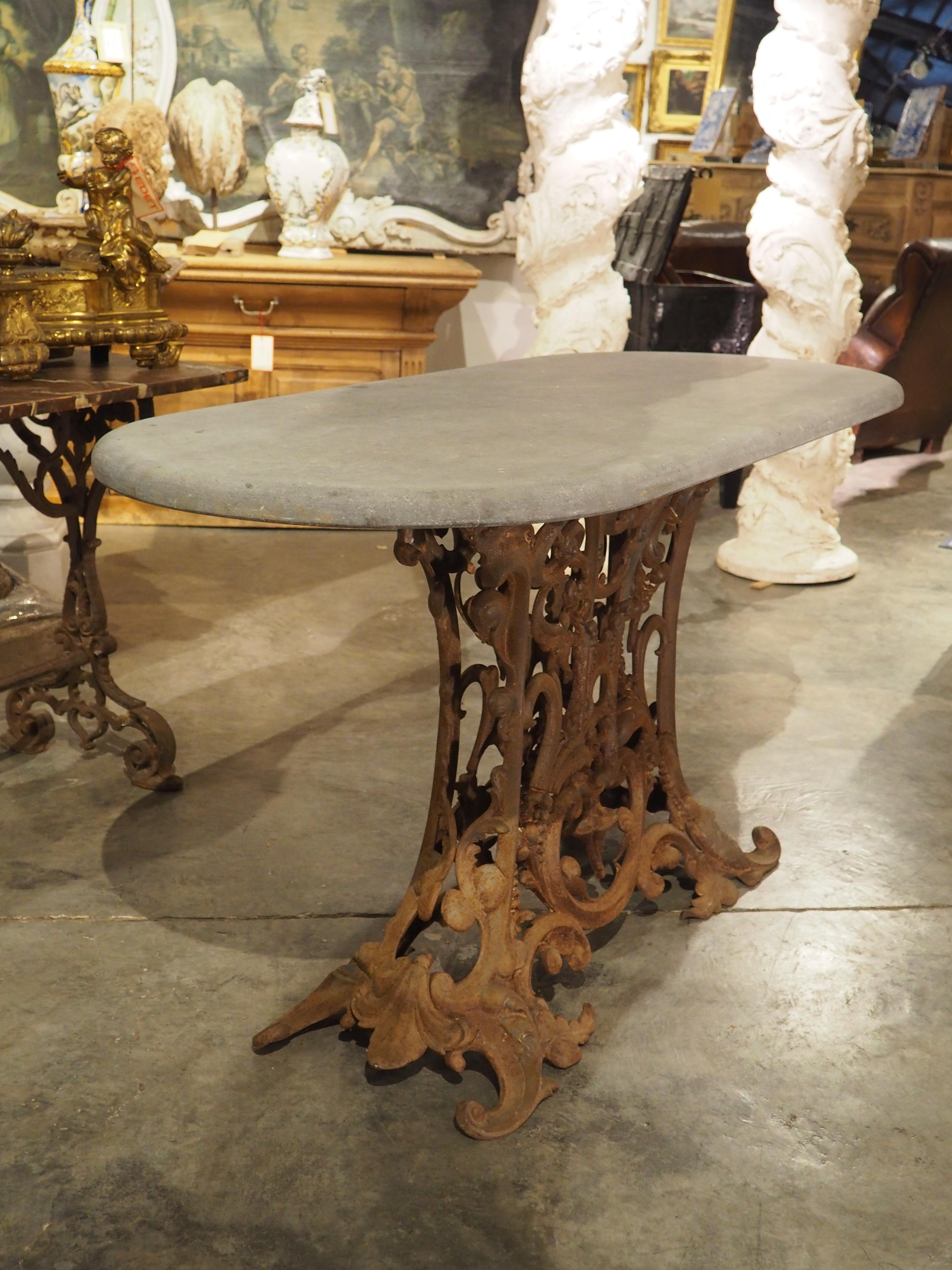 Unique Antique French Cast Iron Table with Oval Bluestone Top, Circa 1900 6