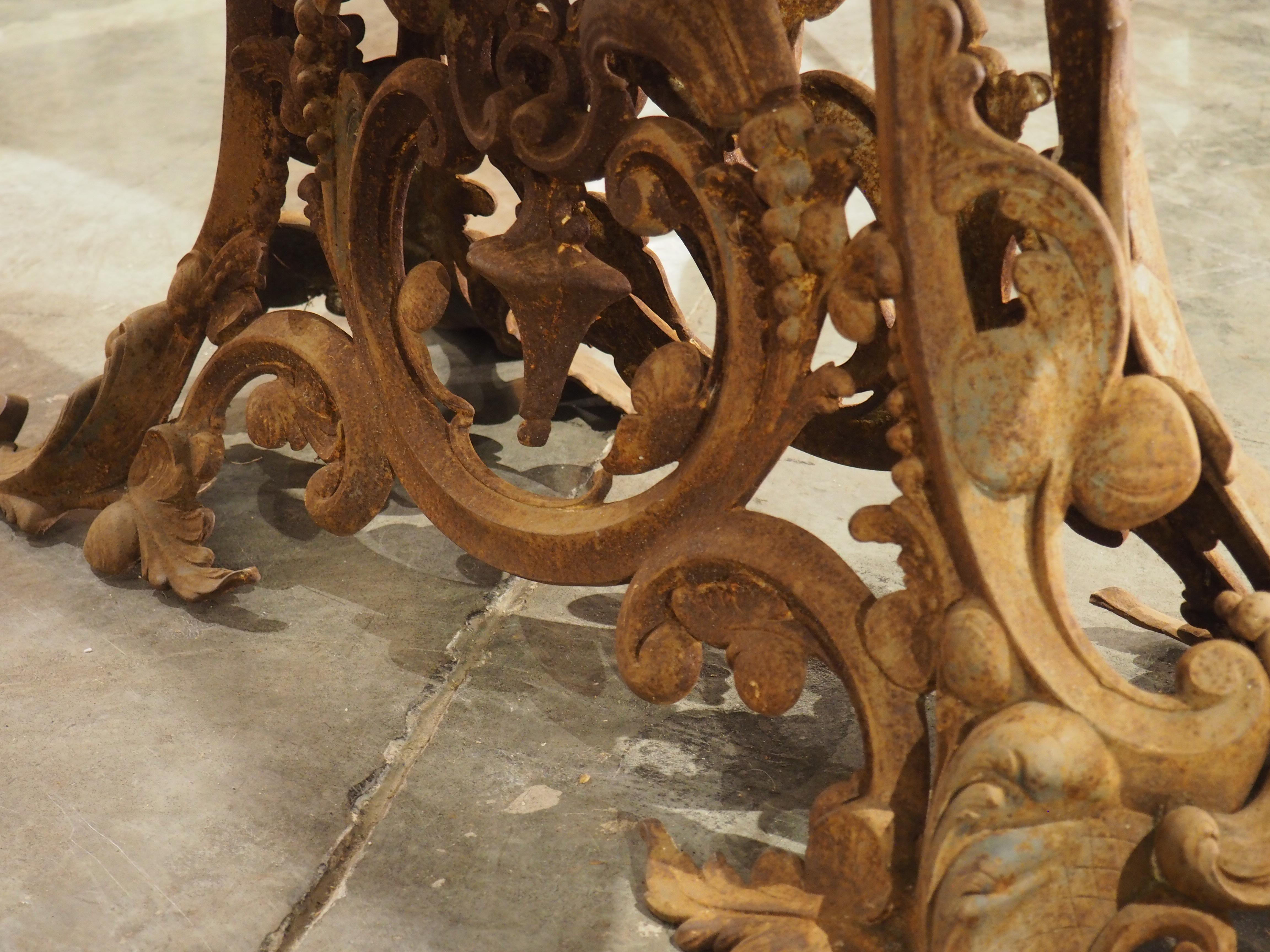Unique Antique French Cast Iron Table with Oval Bluestone Top, Circa 1900 13