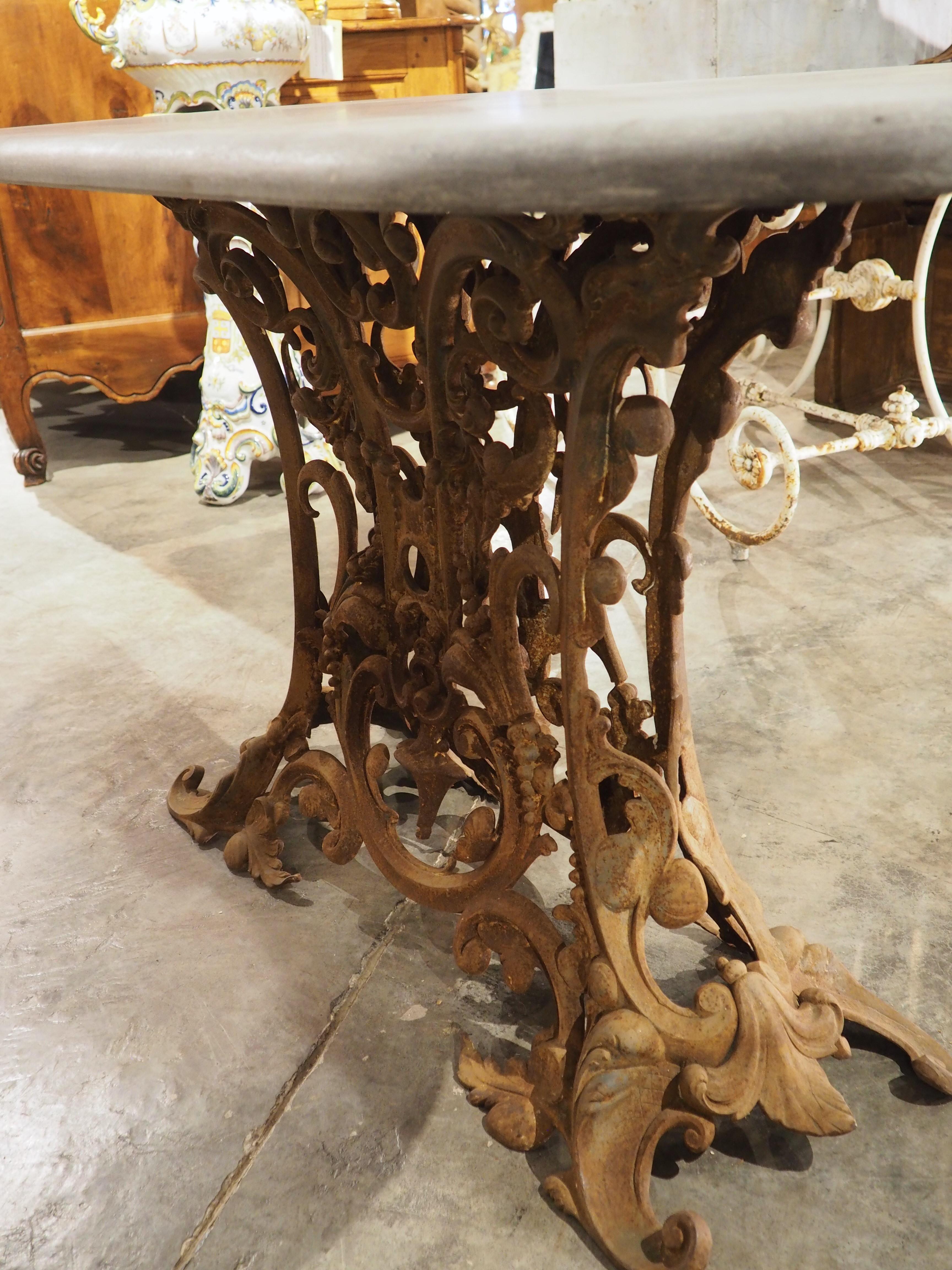 Unique Antique French Cast Iron Table with Oval Bluestone Top, Circa 1900 14
