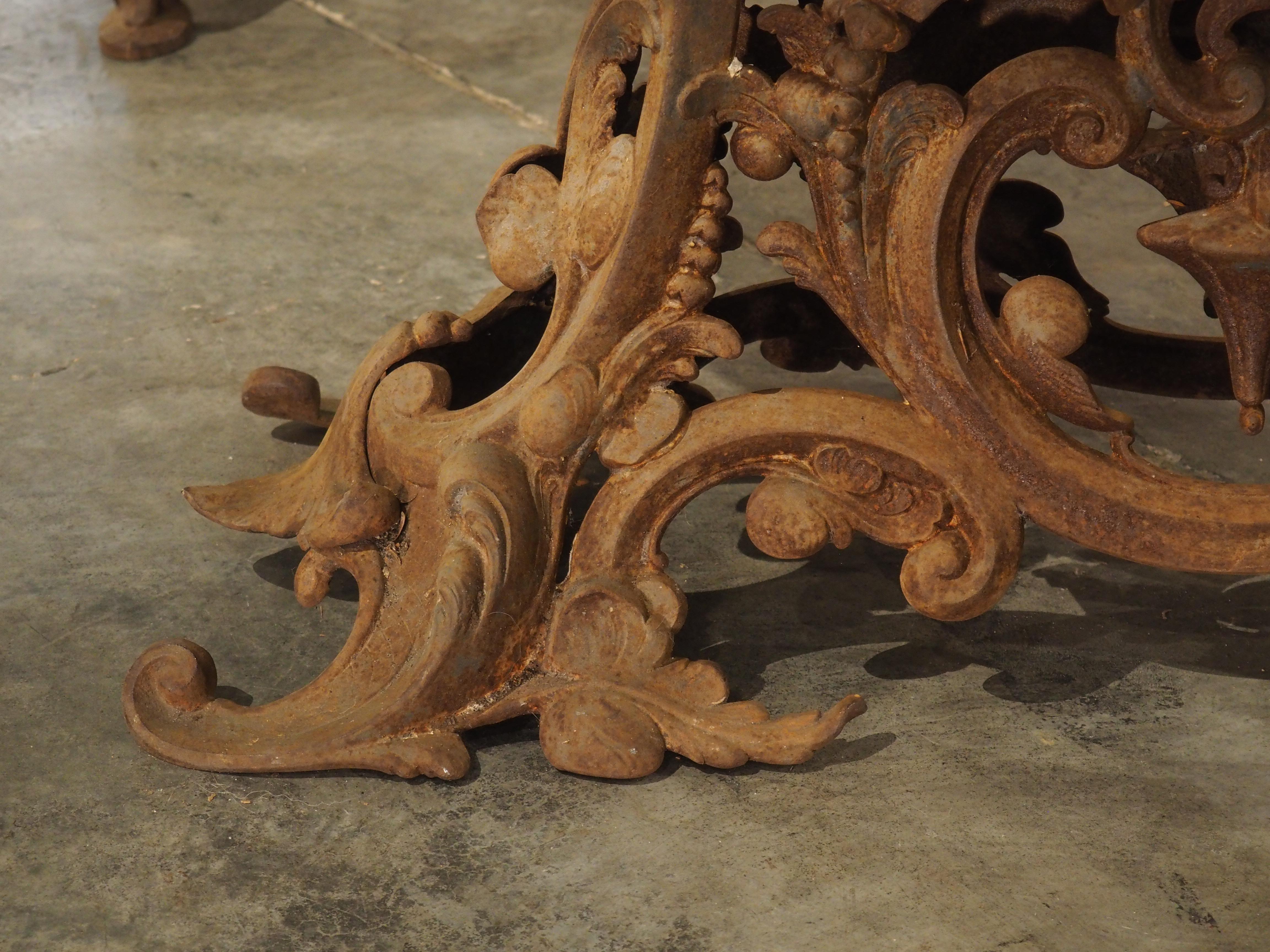 Unique Antique French Cast Iron Table with Oval Bluestone Top, Circa 1900 1