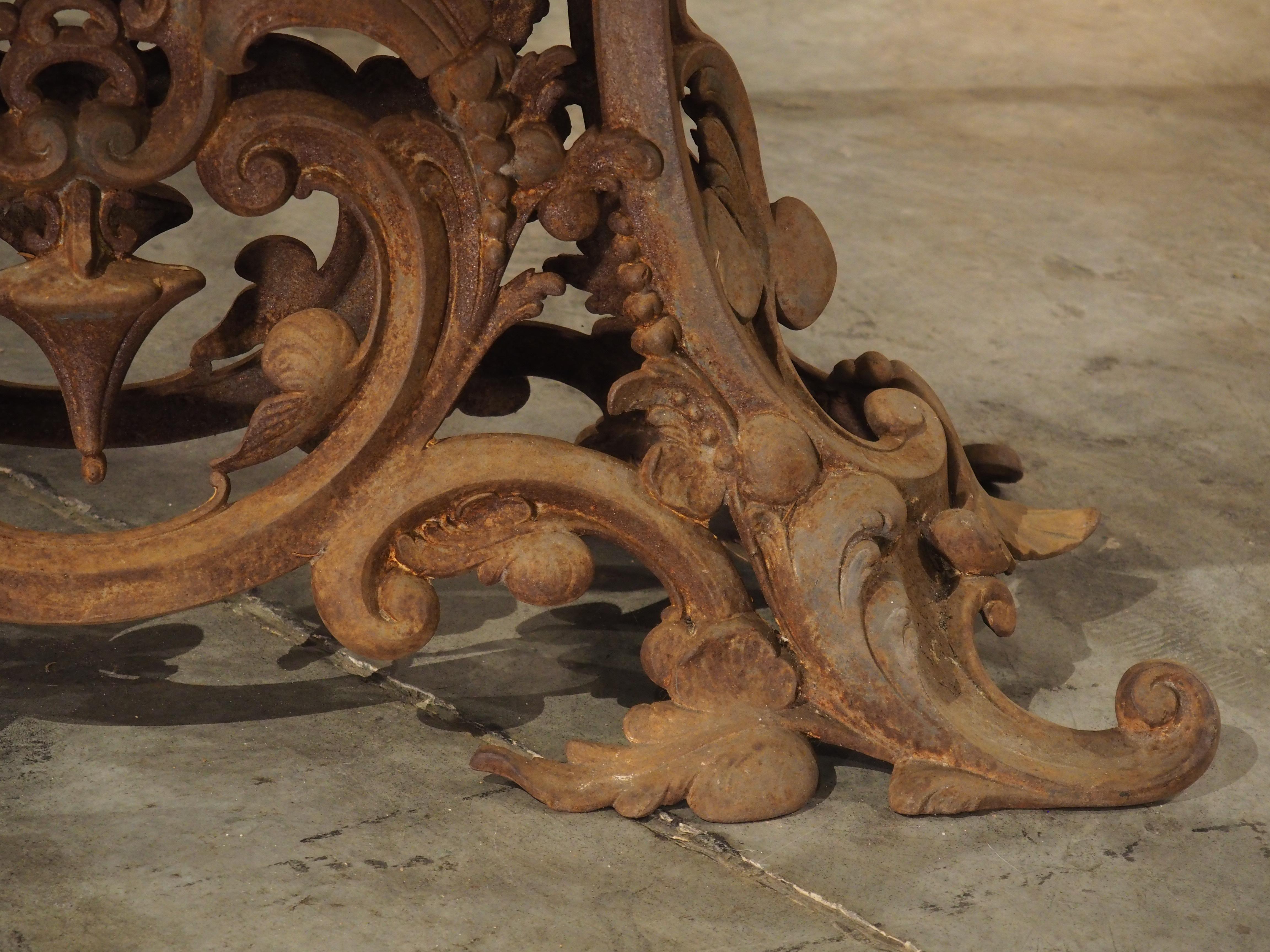 Unique Antique French Cast Iron Table with Oval Bluestone Top, Circa 1900 2