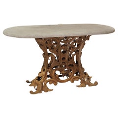 Unique Antique French Cast Iron Table with Oval Bluestone Top, Circa 1900