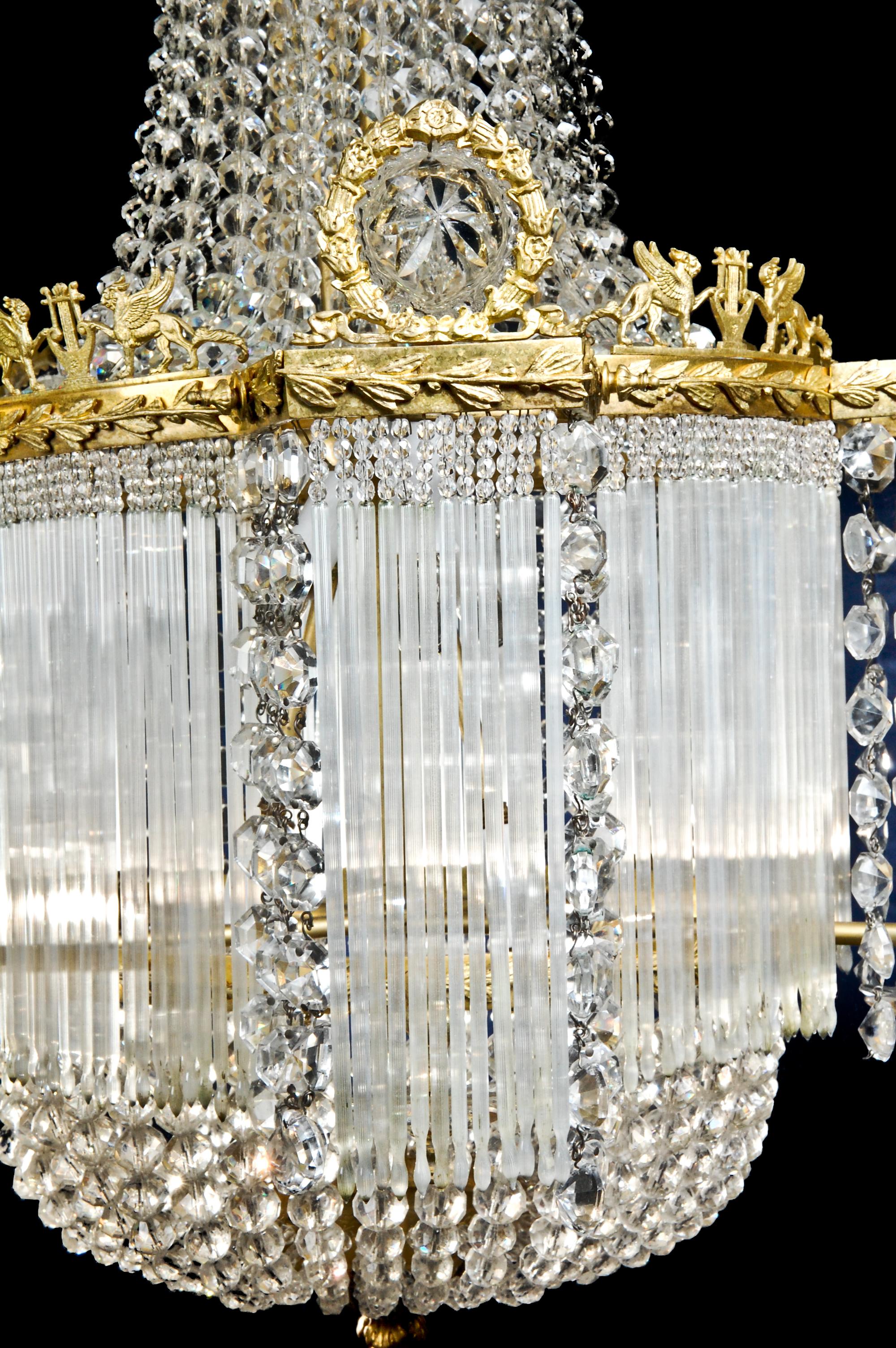 Unique Antique French Louis XVI Style Gilt Bronze and Cut Crystal Chandelier In Good Condition For Sale In New York, NY