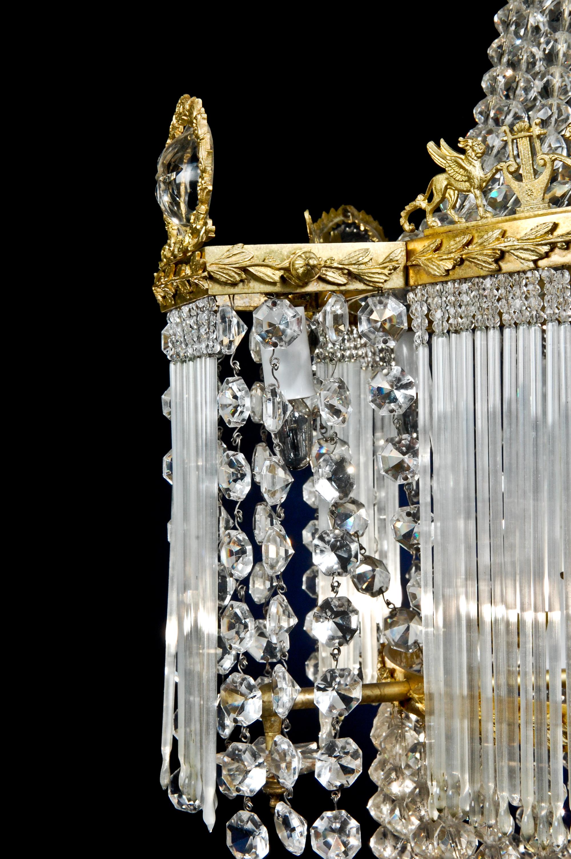 20th Century Unique Antique French Louis XVI Style Gilt Bronze and Cut Crystal Chandelier For Sale