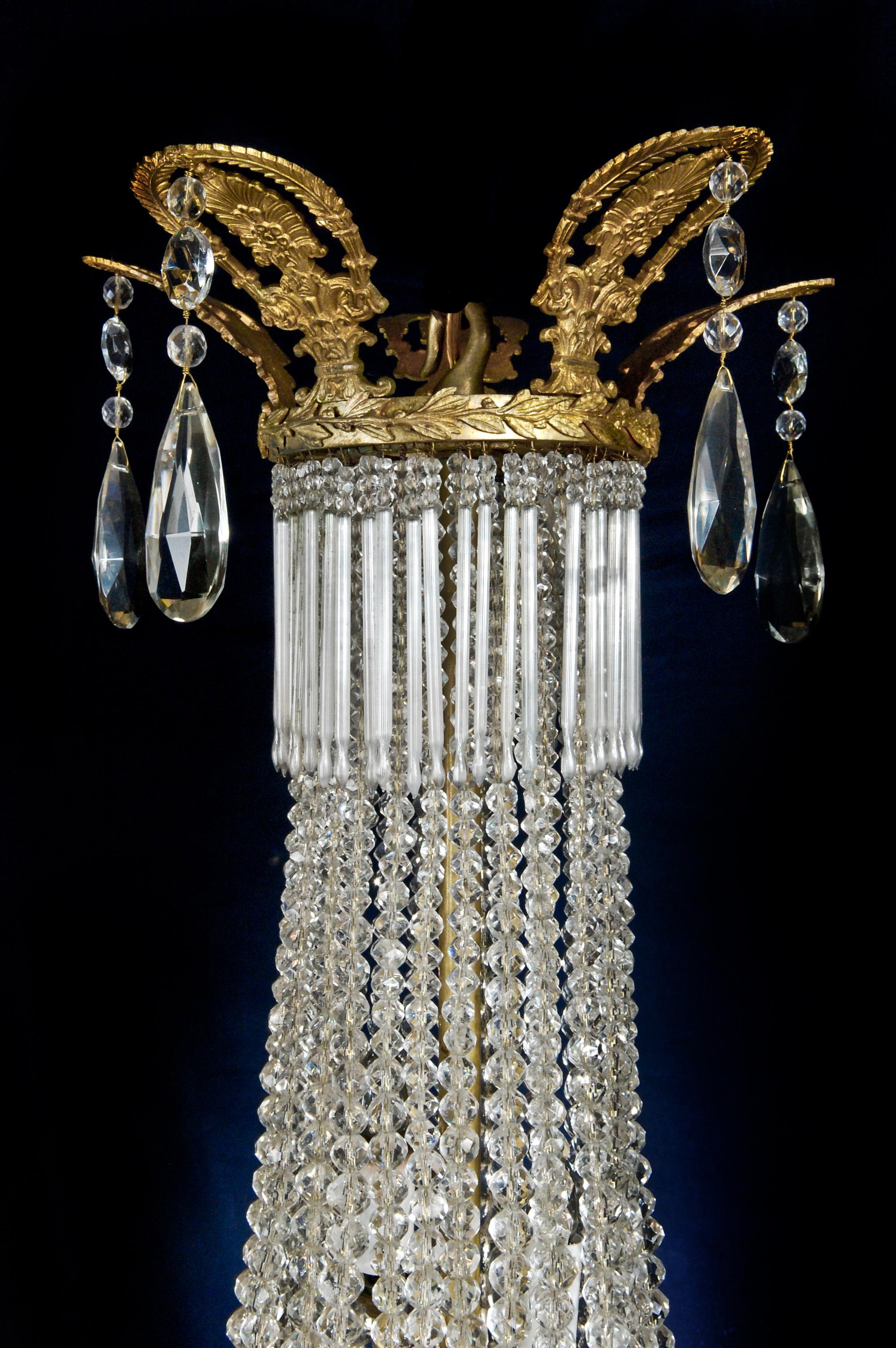 Unique Antique French Louis XVI Style Gilt Bronze and Cut Crystal Chandelier For Sale 1