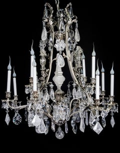 Unique Antique French Louis XVI Style Silver Bronze and Rock Crystal Chandelier