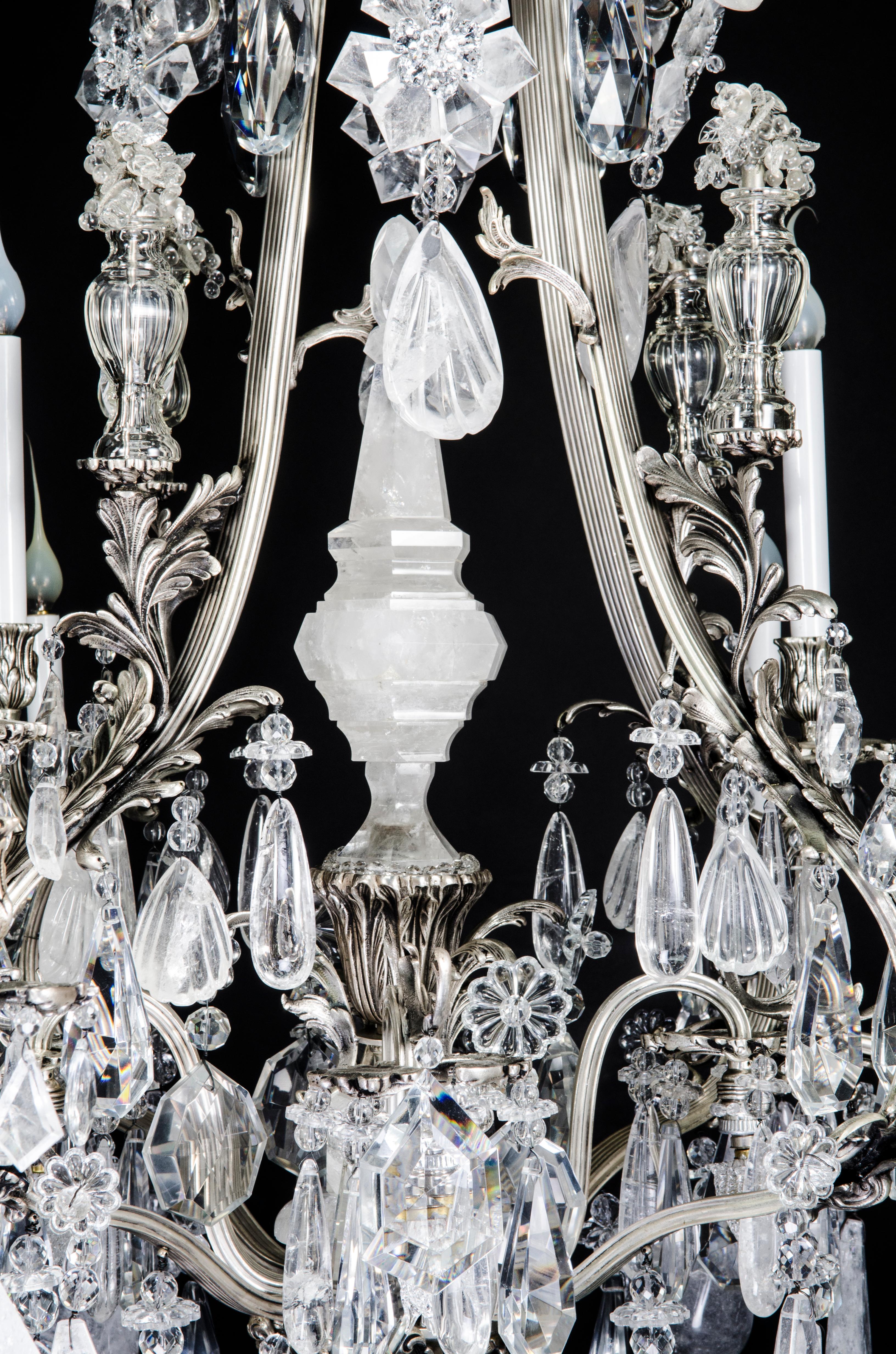 Unique Antique French Louis XVI Style Silver Bronze and Rock Crystal Chandelier In Good Condition For Sale In New York, NY