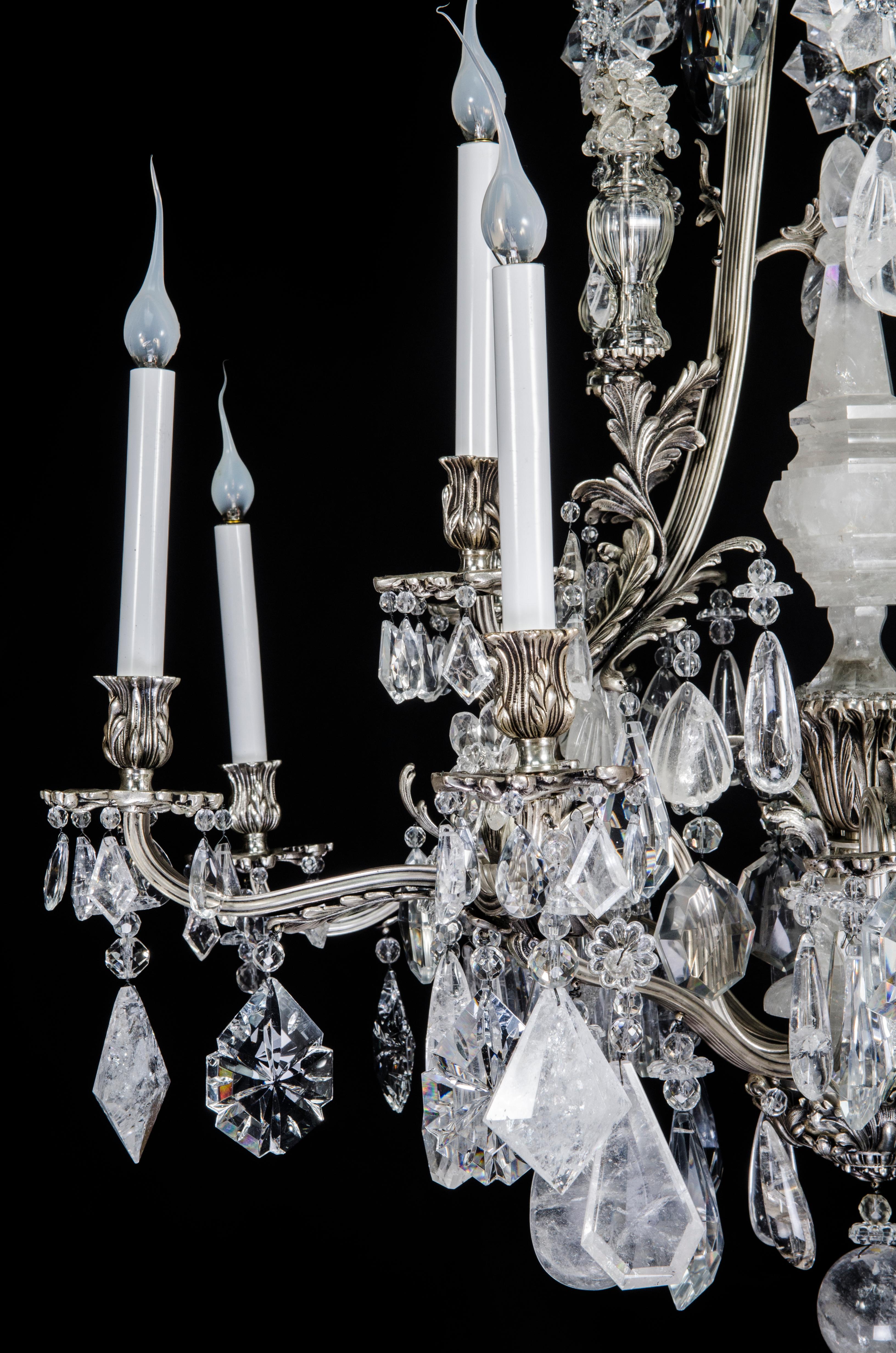 20th Century Unique Antique French Louis XVI Style Silver Bronze and Rock Crystal Chandelier For Sale