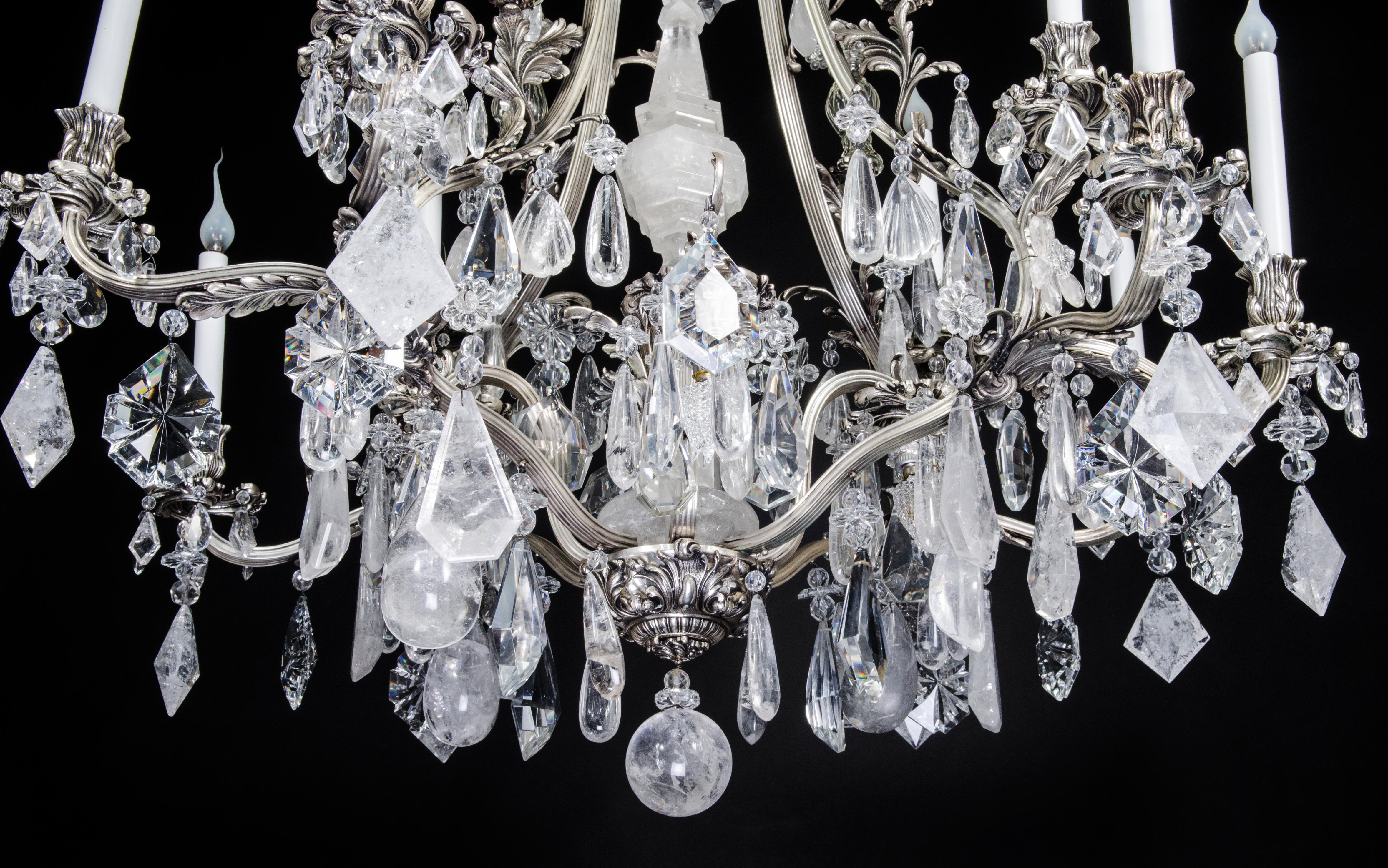Unique Antique French Louis XVI Style Silver Bronze and Rock Crystal Chandelier For Sale 3