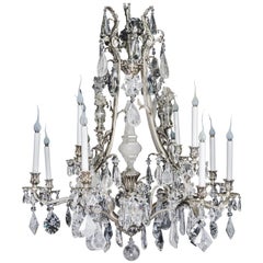 Unique Antique French Louis XVI Style Silver Bronze and Rock Crystal Chandelier