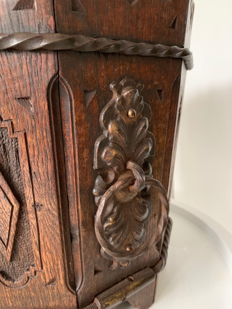 Unique Antique Gothic Revival Carved Oak Jardinière Plant Stand with