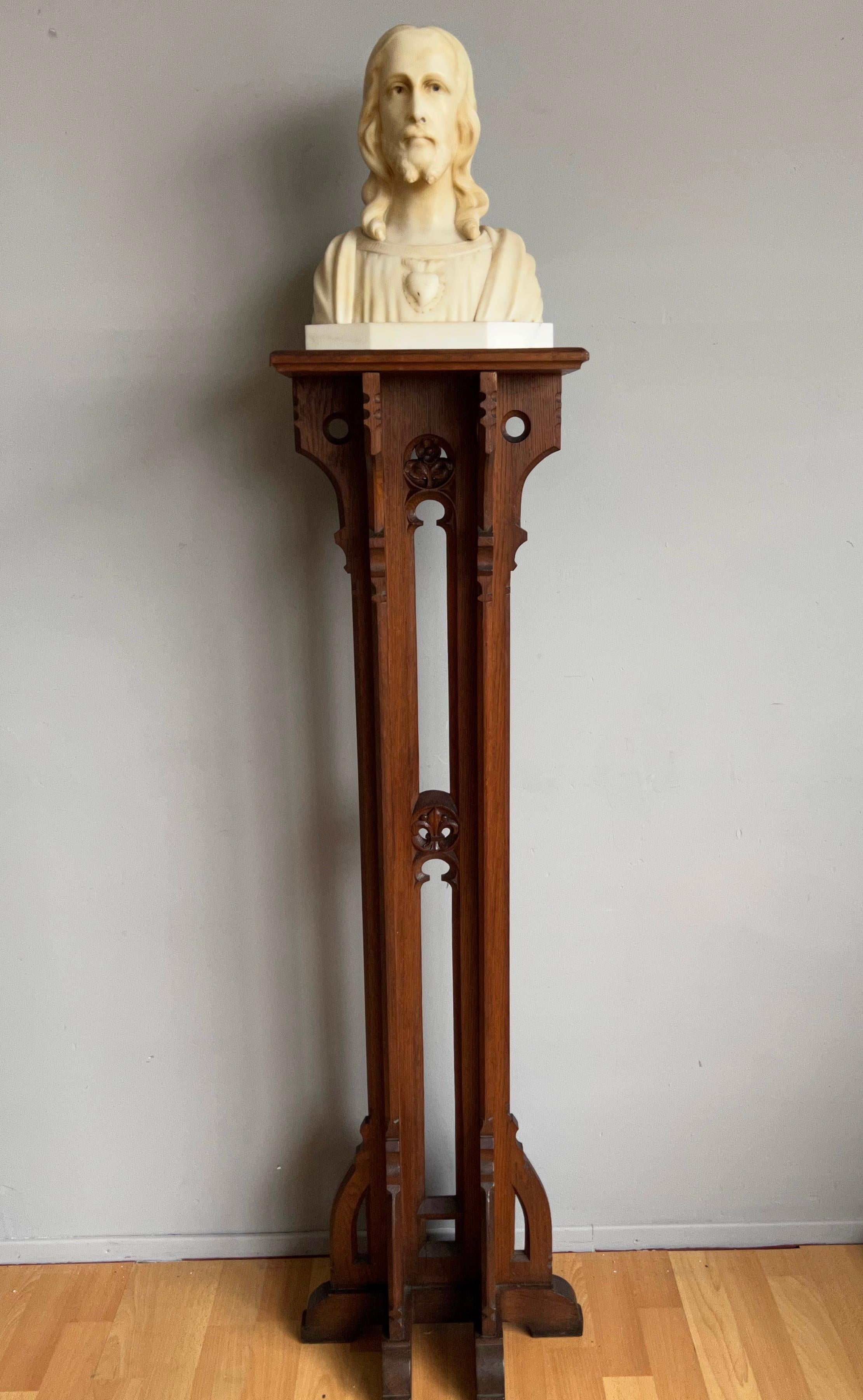 Unique Arts & Crafts era Gothic Revival Oak Pedestal / Sculpture Stand  For Sale 8