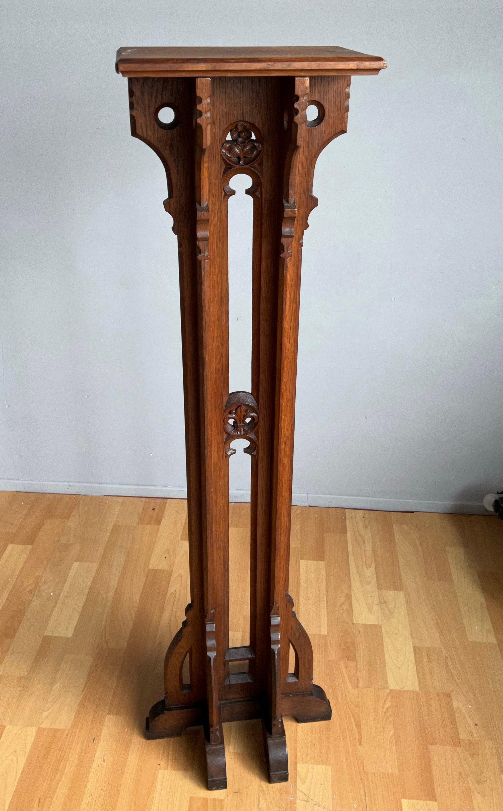 Unique Arts & Crafts era Gothic Revival Oak Pedestal / Sculpture Stand  For Sale 11