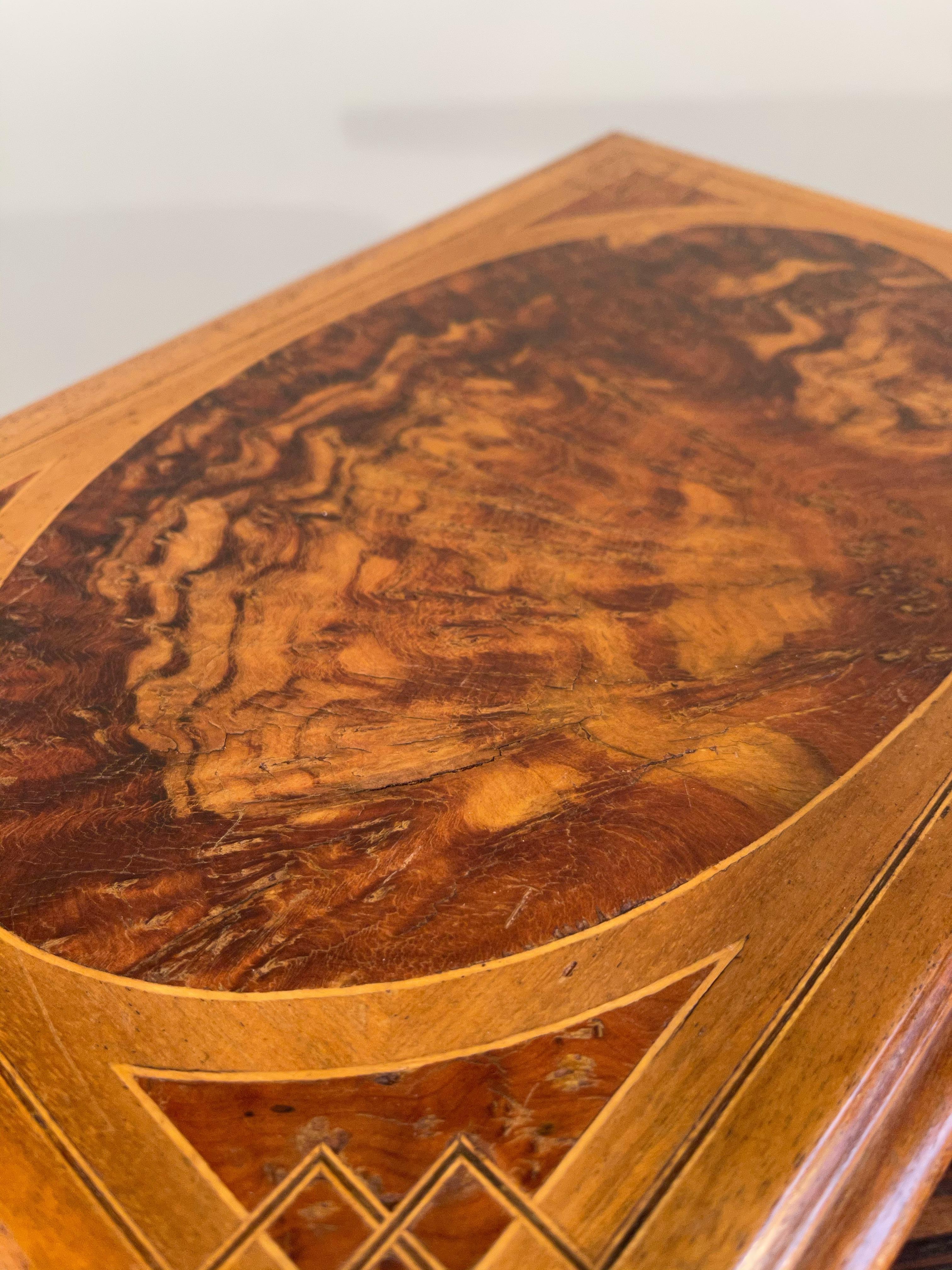 French Beautiful Jewelry or Collecting Treasure Box Inlaid with Walnut, Burl Walnut  For Sale