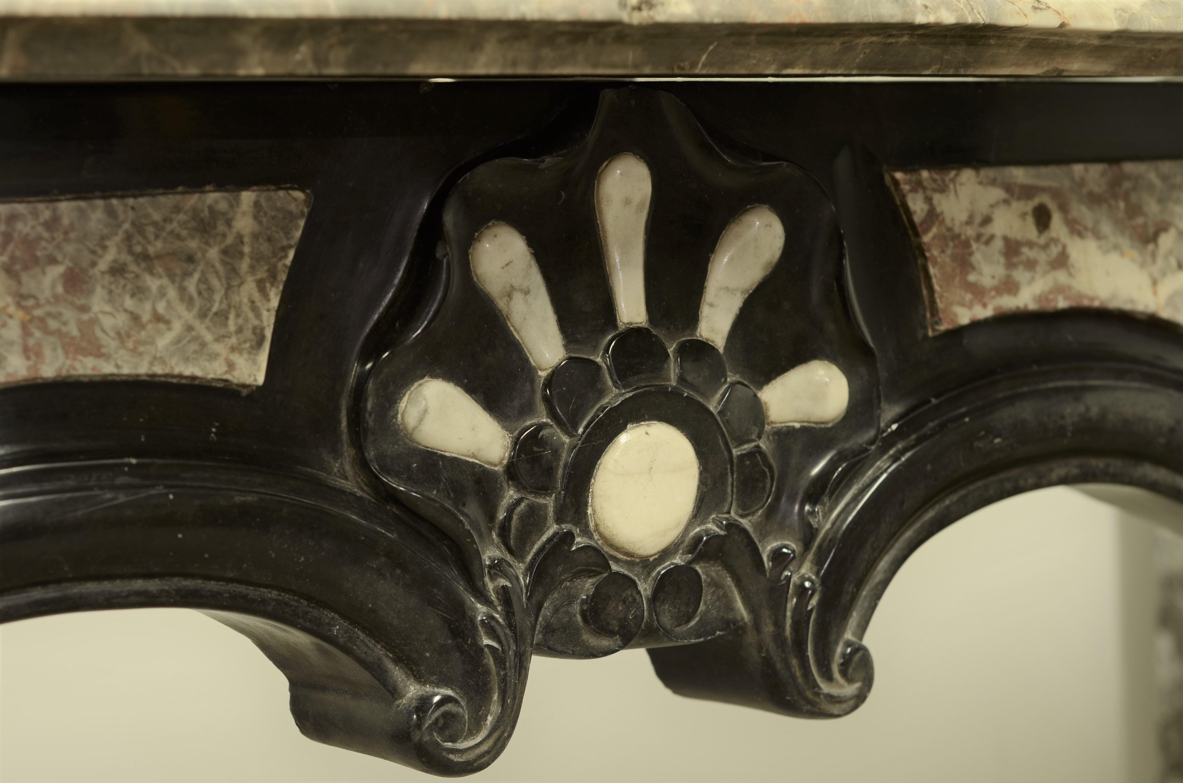 Unique Antique Marble Louis XIV Fireplace Mantel For Sale 5