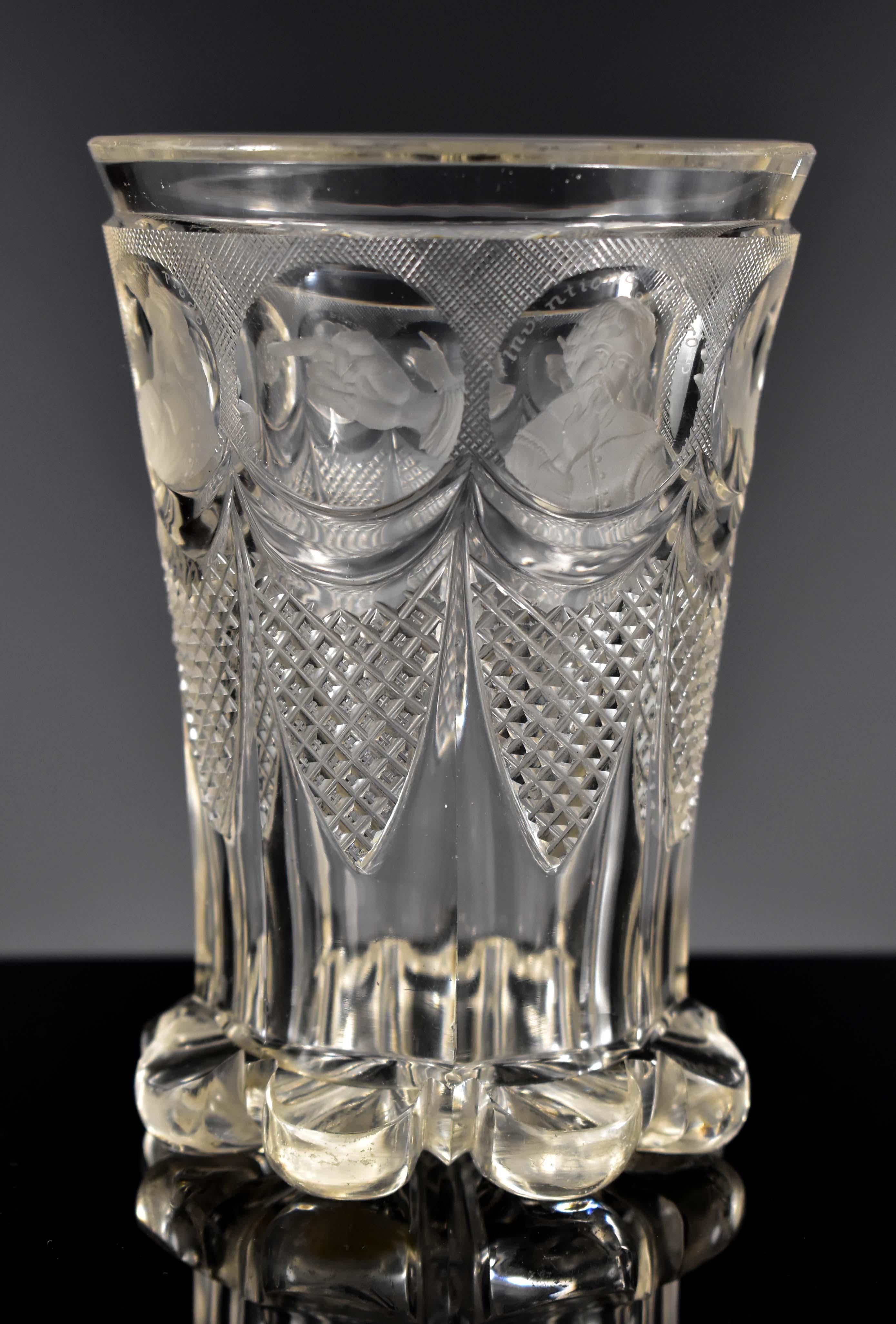 A very interesting antique masonic goblet with emblems, Emblems depicting portraits and Latin inscriptions,An interesting feature is the secret sign language, which was most likely used during meetings and secret negotiations between